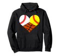 Baseball Softball Basketball Heart Hoodie - Casual Everyday Wear Men Women - T-Shirt, Sweatshirt, Hoodie