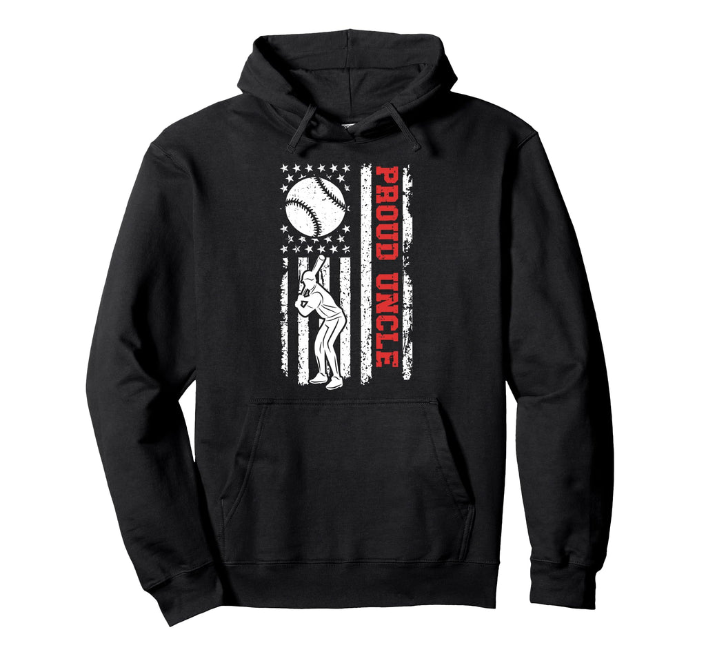 Proud Uncle Baseball Player Us Flag Hoodie - Fun Novelty Design for Adults - T-Shirt, Sweatshirt, Hoodie