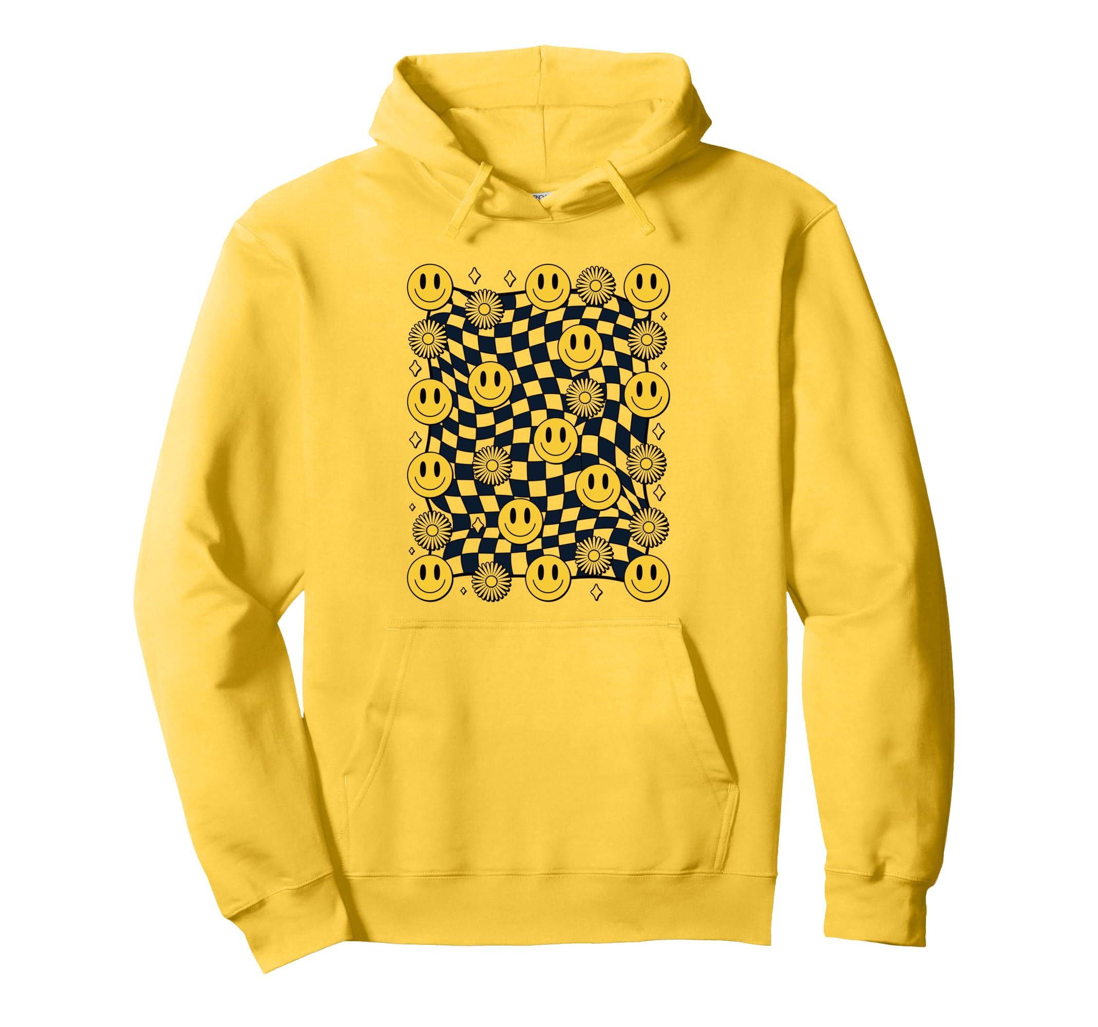 Warped Checkered Happy Face Trippy Y2K Rave Hoodie - Trendy Graphic Unisex - T-Shirt, Sweatshirt, Hoodie