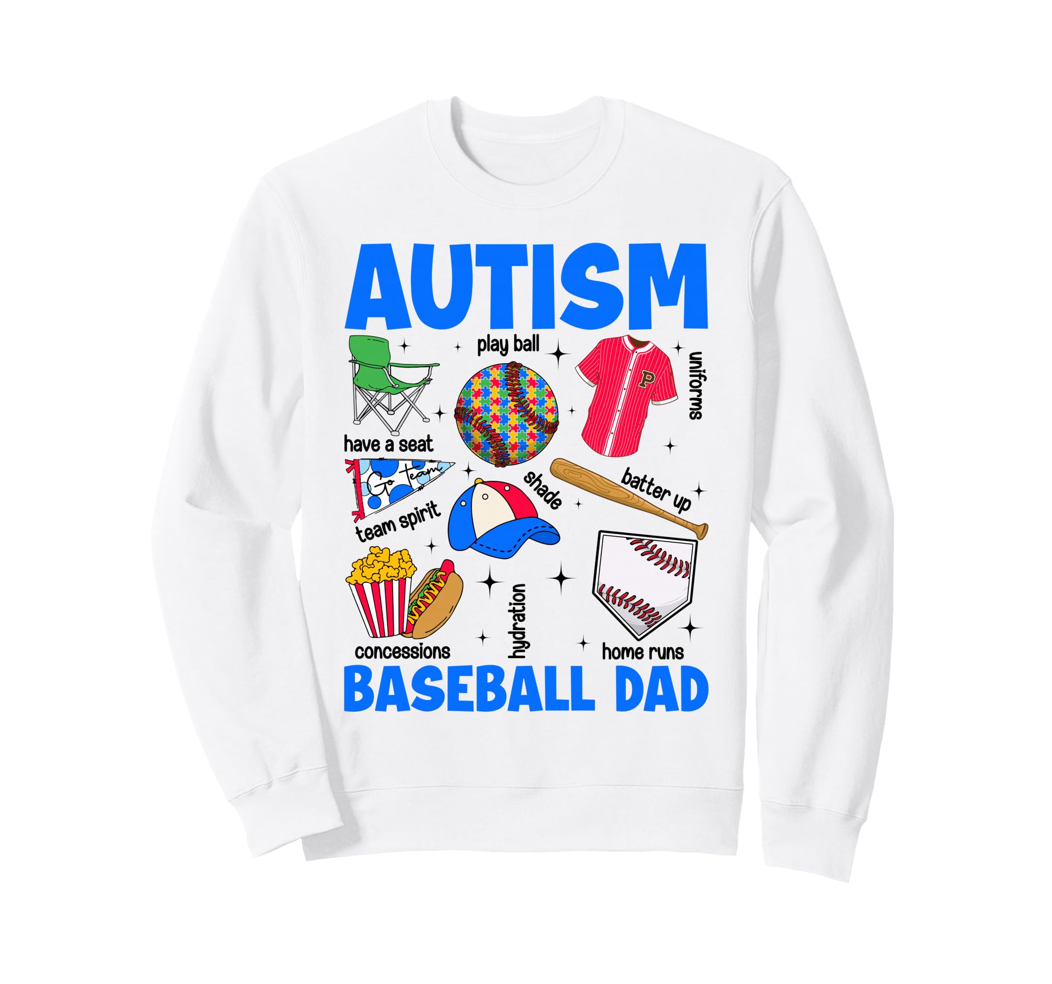 Autism Baseball Dad Papa Autism Sweatshirt - Novelty Apparel for Adults - T-Shirt, Sweatshirt, Hoodie
