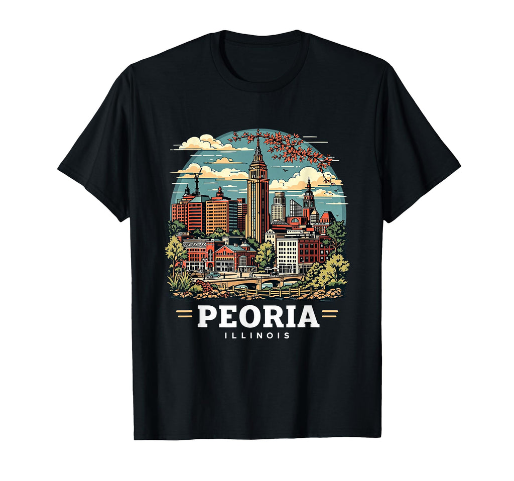 Peoria Illinois Sunset Skyline T-Shirt - Casual Everyday Wear Men Women - T-Shirt, Sweatshirt, Hoodie