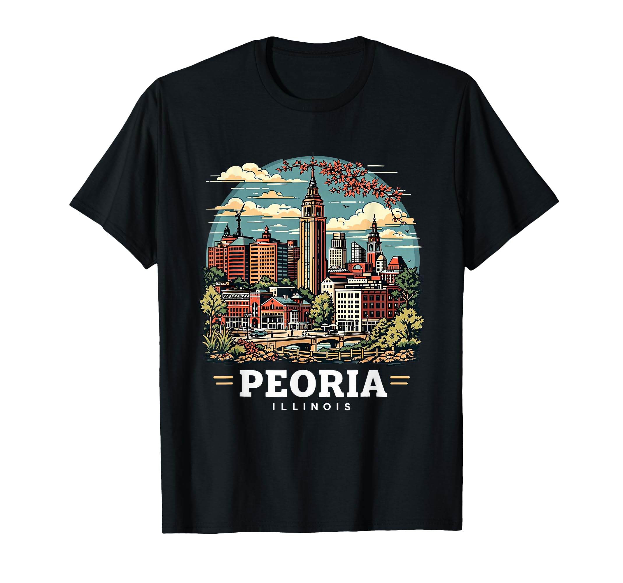 Peoria Illinois Sunset Skyline T-Shirt - Casual Everyday Wear Men Women - T-Shirt, Sweatshirt, Hoodie