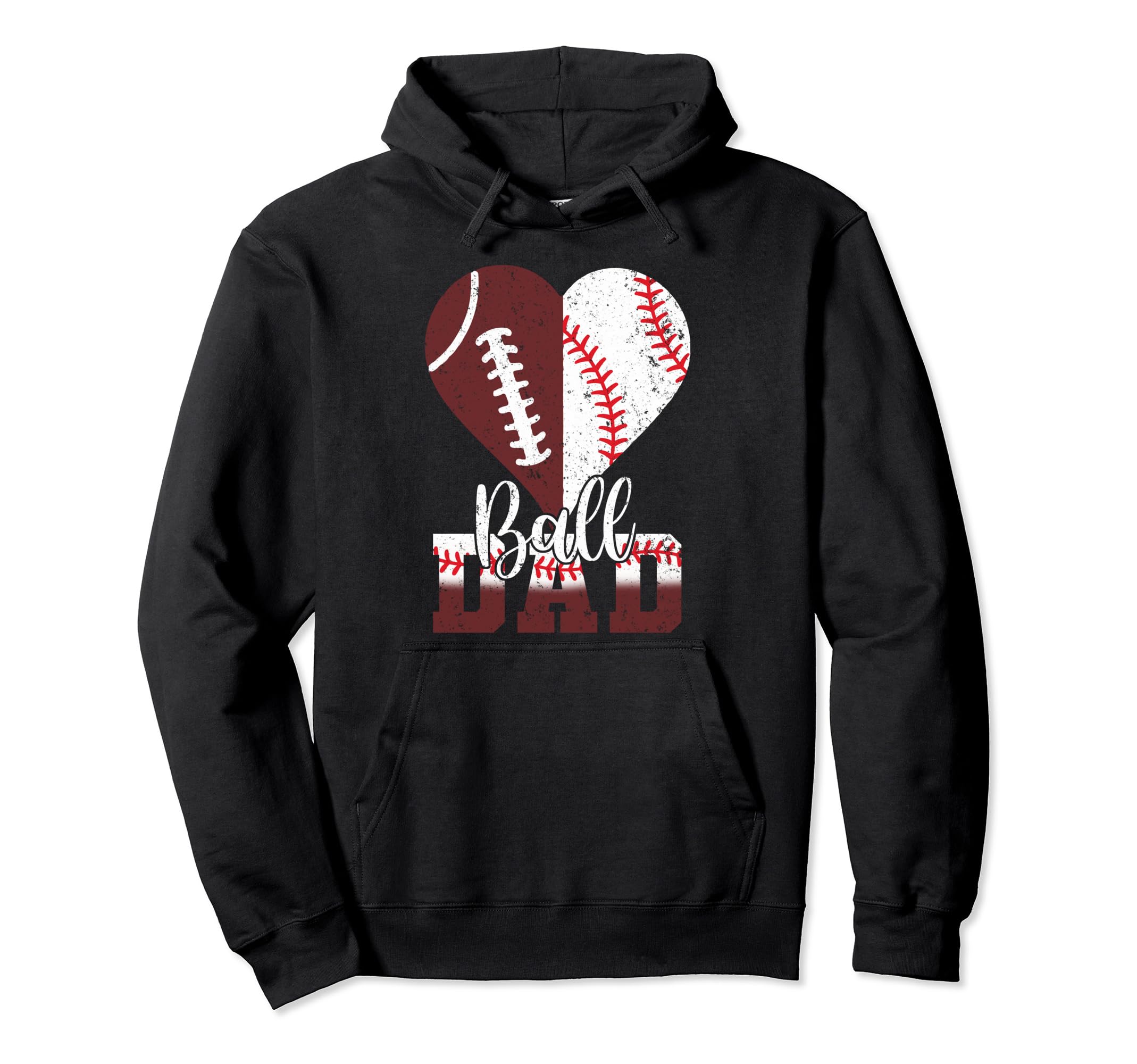 Ball Dad Heart Funny Football Baseball Hoodie - Graphic Print Men Women - T-Shirt, Sweatshirt, Hoodie