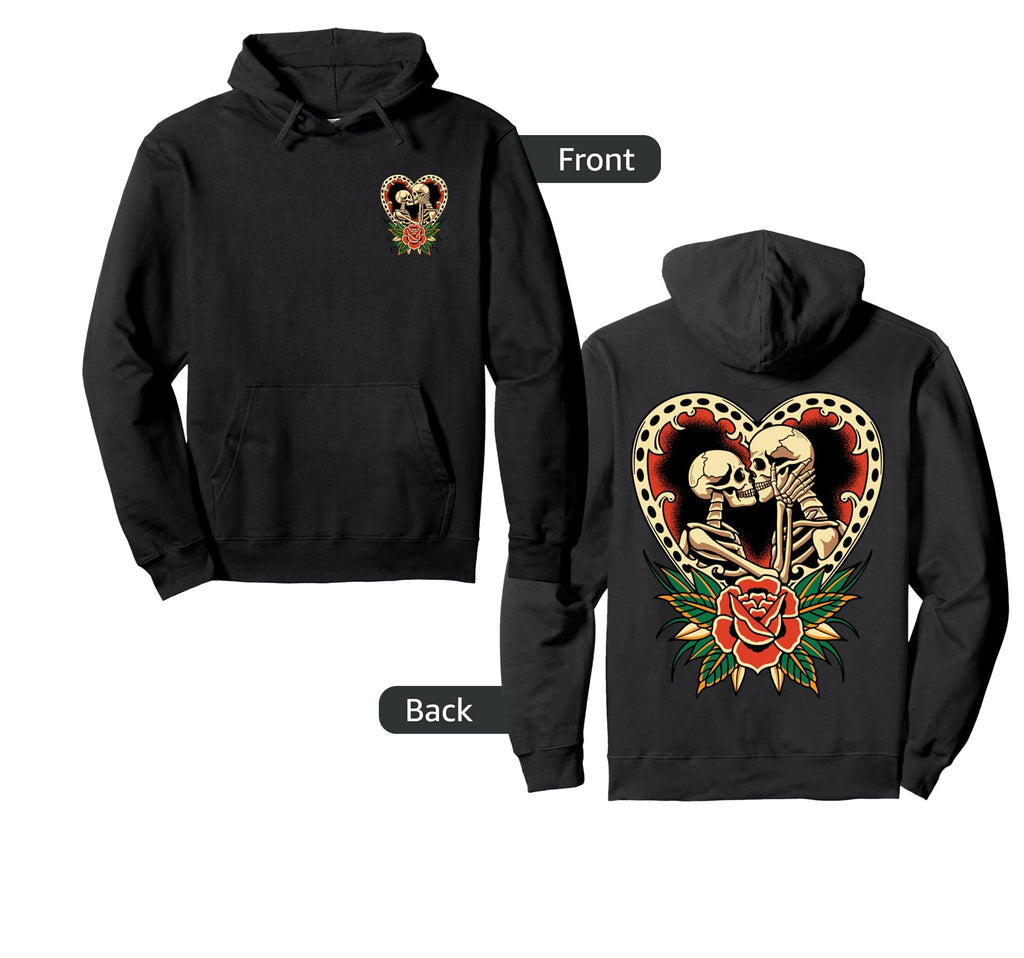 Lovers Skeletons Traditional Tattoo Hoodie - Fun Novelty Design for Adults - T-Shirt, Sweatshirt, Hoodie