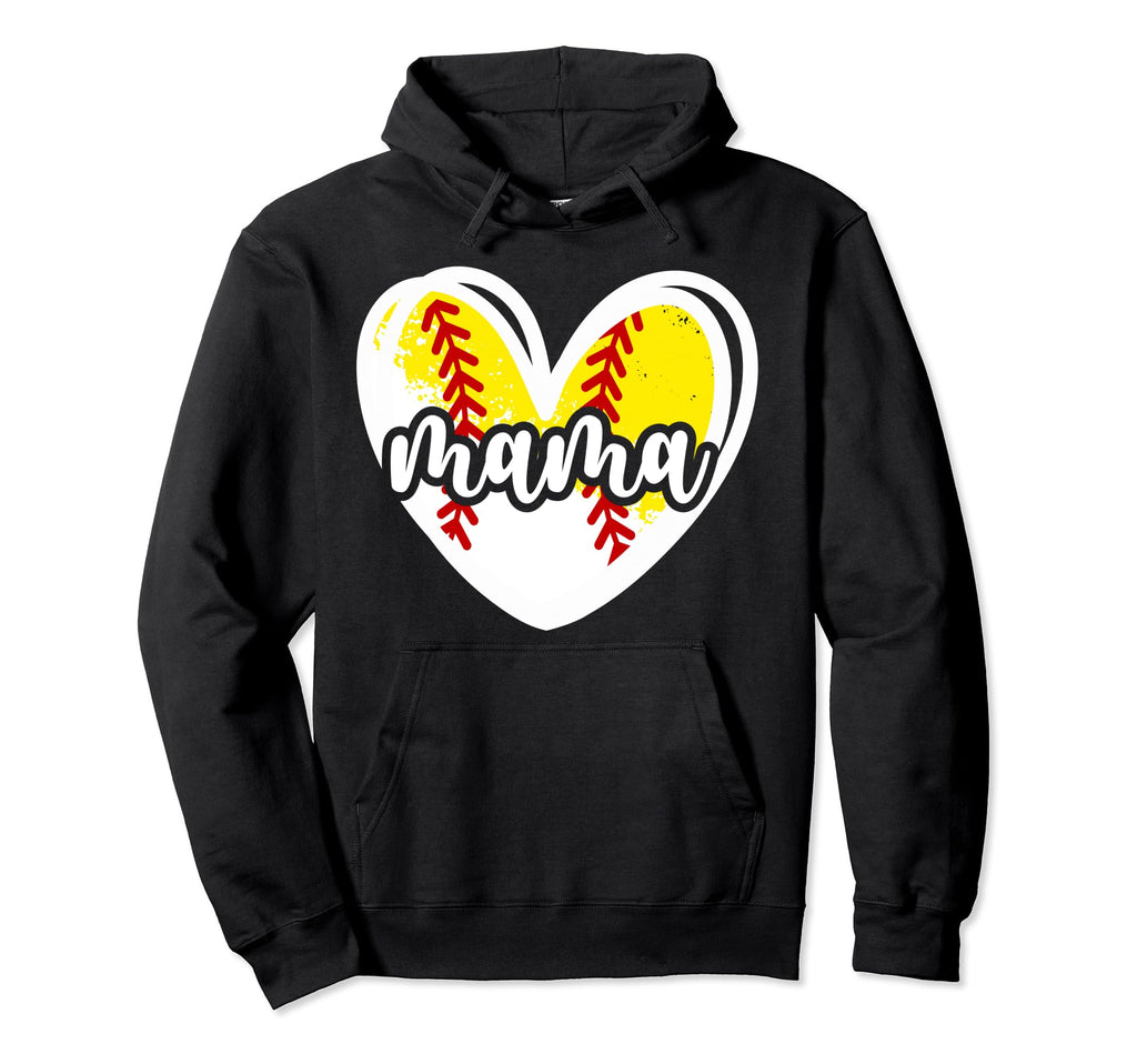 Baseball Softball Mama Heart Softball Hoodie - Minimalist Print Unisex - T-Shirt, Sweatshirt, Hoodie