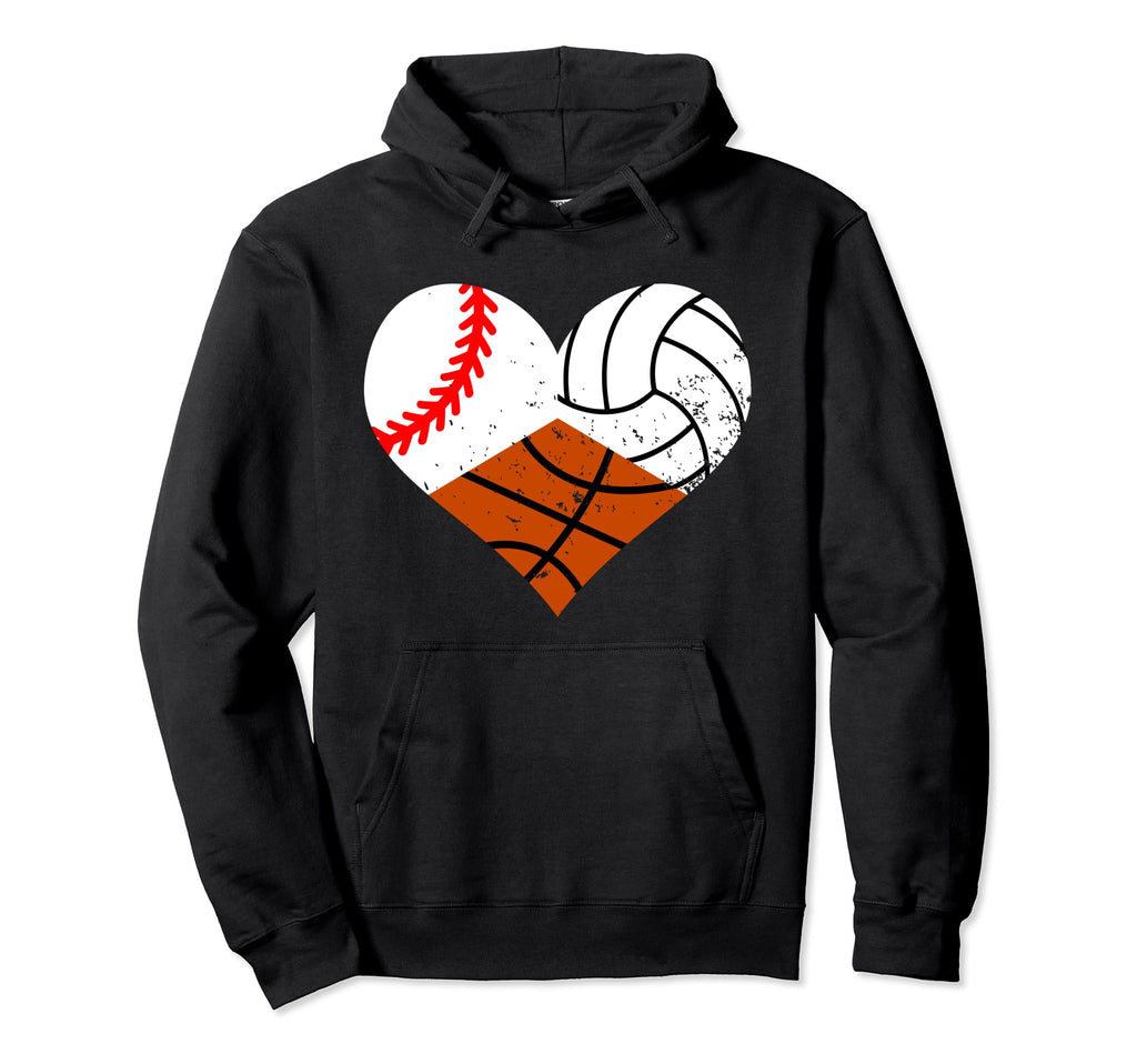 Baseball Volleyball Basketball Heart Hoodie - Aesthetic Graphic for Adults - T-Shirt, Sweatshirt, Hoodie