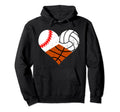 Baseball Volleyball Basketball Heart Hoodie - Aesthetic Graphic for Adults - T-Shirt, Sweatshirt, Hoodie