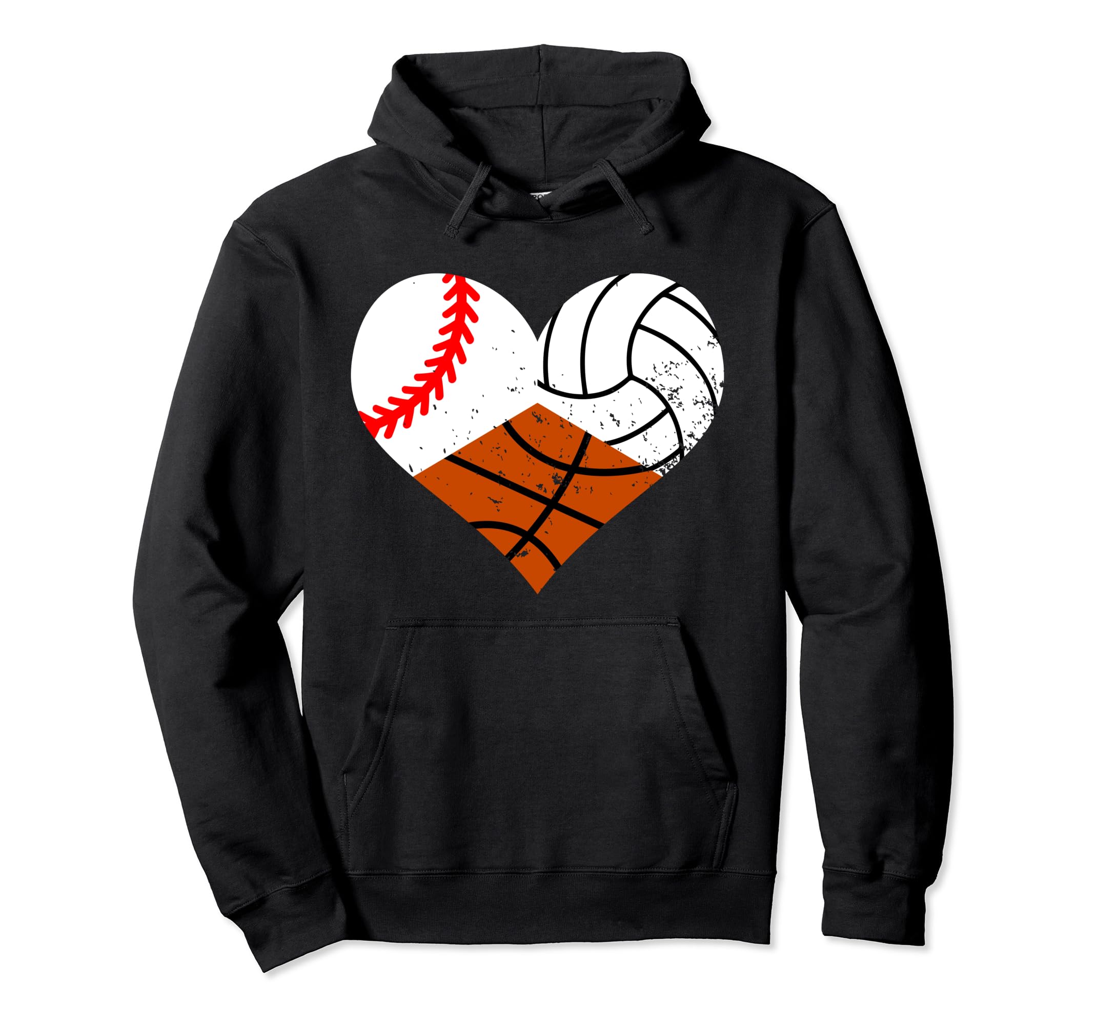 Baseball Volleyball Basketball Heart Hoodie - Aesthetic Graphic for Adults - T-Shirt, Sweatshirt, Hoodie