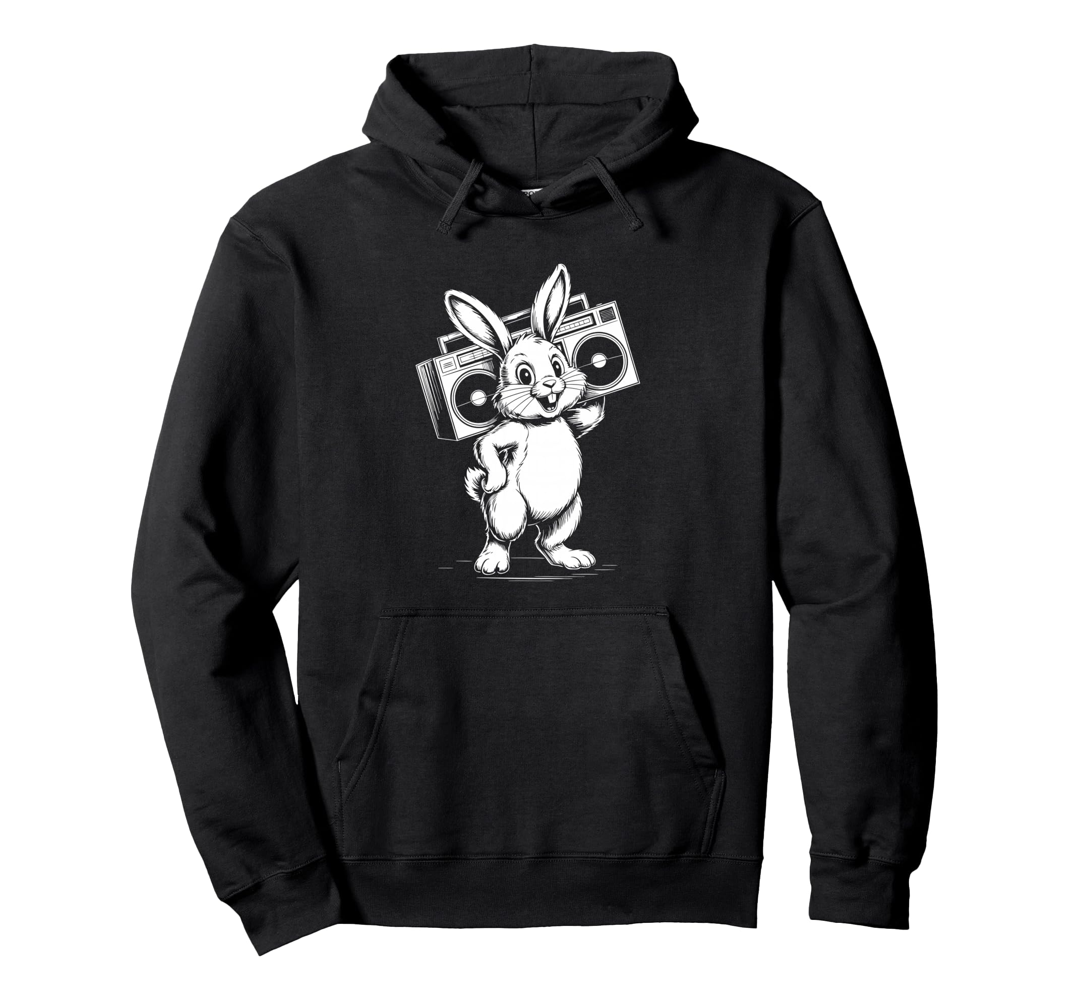 Funny Bunny Boombox Music Lover Hoodie - Graphic Print for Adults - T-Shirt, Sweatshirt, Hoodie