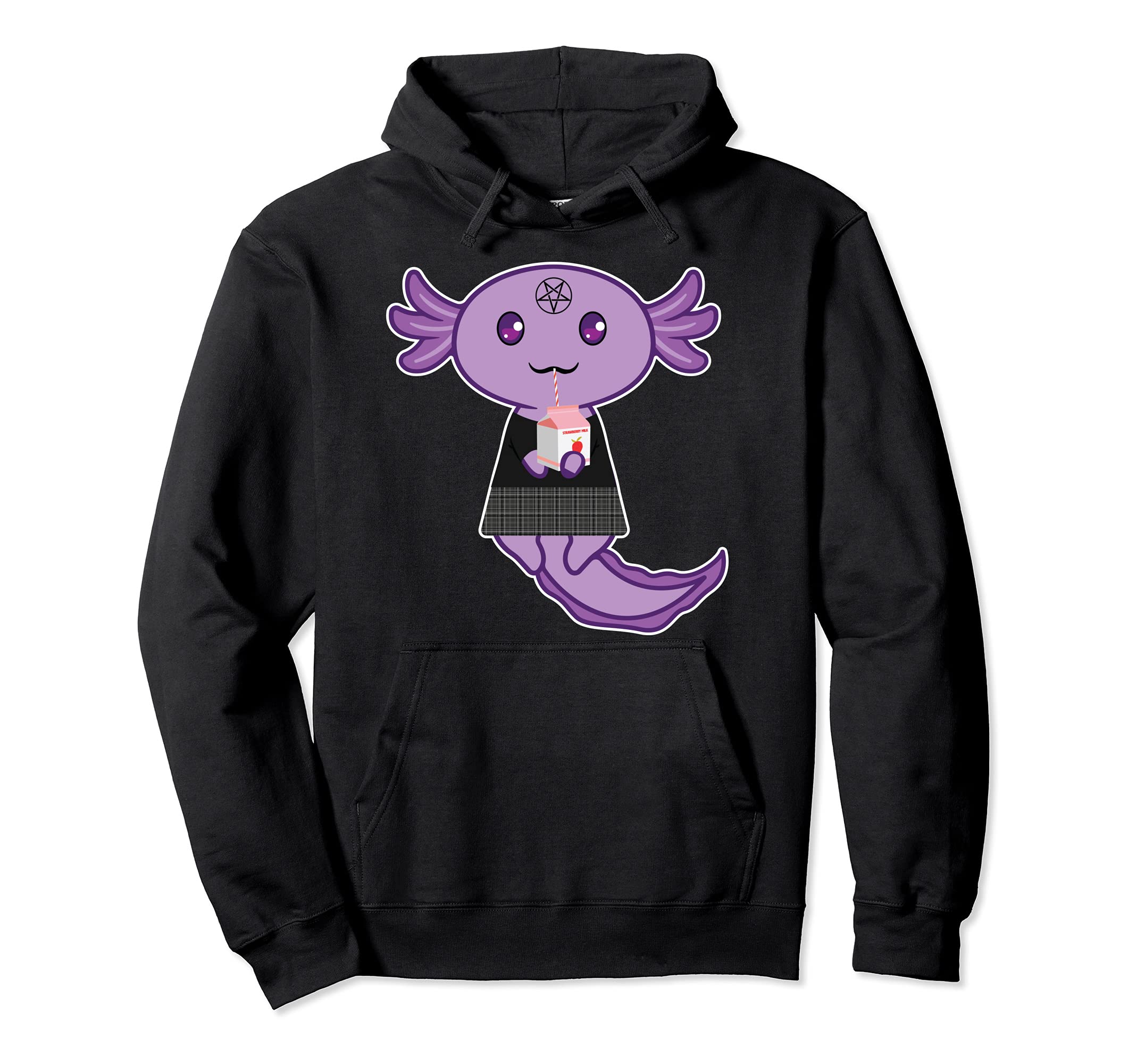 Axolotl Strawberry Milk Goth Axolotl Hoodie - Aesthetic Graphic Men Women - T-Shirt, Sweatshirt, Hoodie