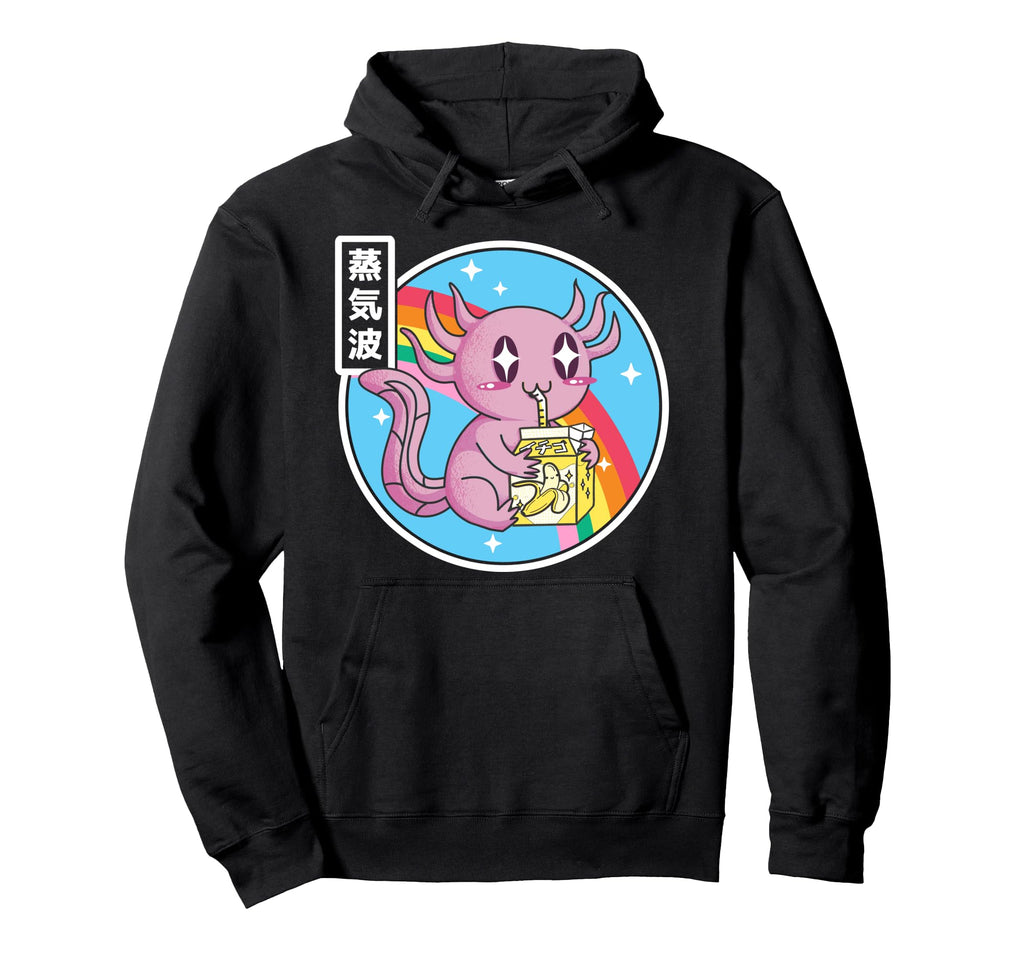 Axolotl Drinking Banana Milk Japan Hoodie - Minimalist Print Men Women - T-Shirt, Sweatshirt, Hoodie