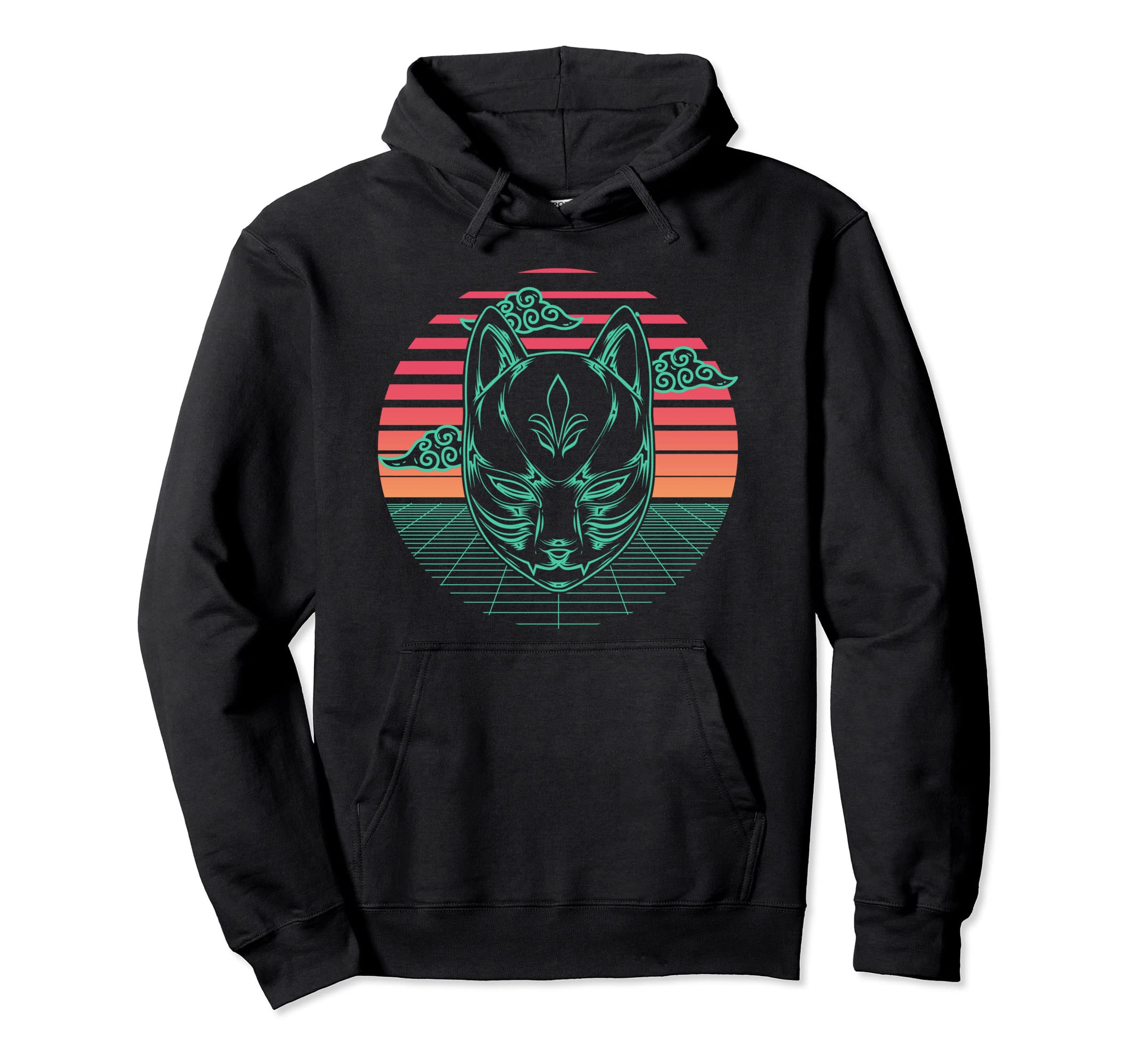 Kitsune Fox Mask Yokai Japanese Hoodie - Fun Novelty Design Men Women - T-Shirt, Sweatshirt, Hoodie