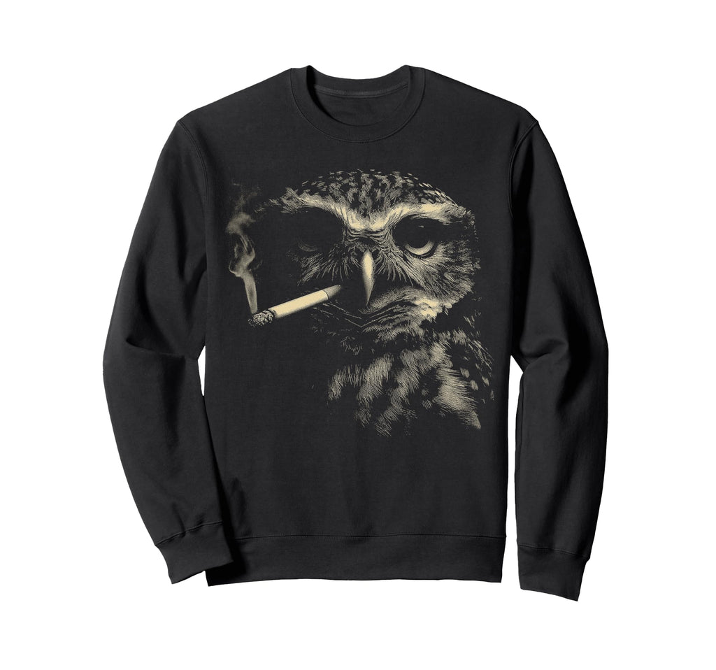 Funny Owl Smoking Bird Cigarette Sweatshirt - Minimalist Print Men Women - T-Shirt, Sweatshirt, Hoodie