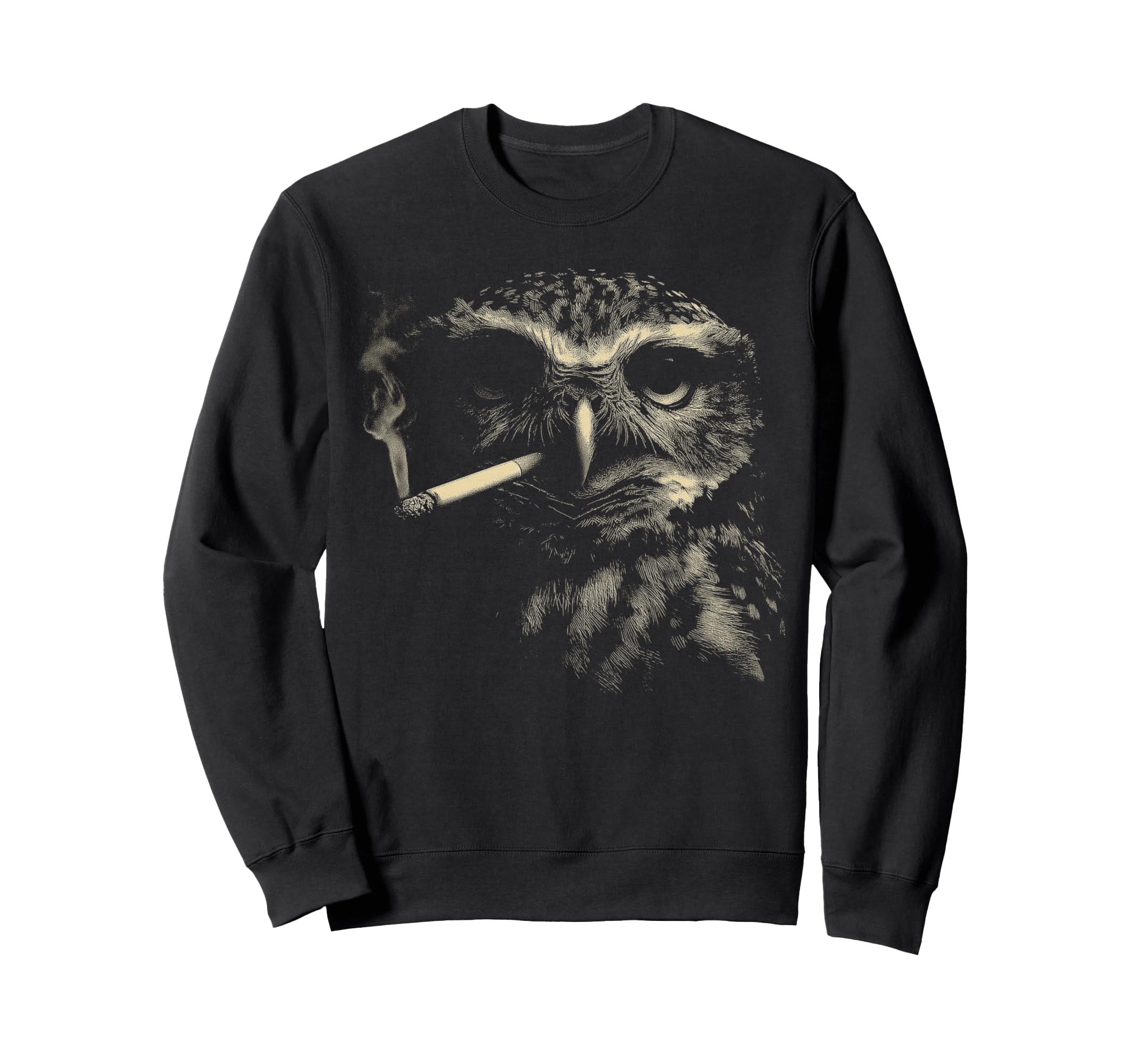 Funny Owl Smoking Bird Cigarette Sweatshirt - Minimalist Print Men Women - T-Shirt, Sweatshirt, Hoodie