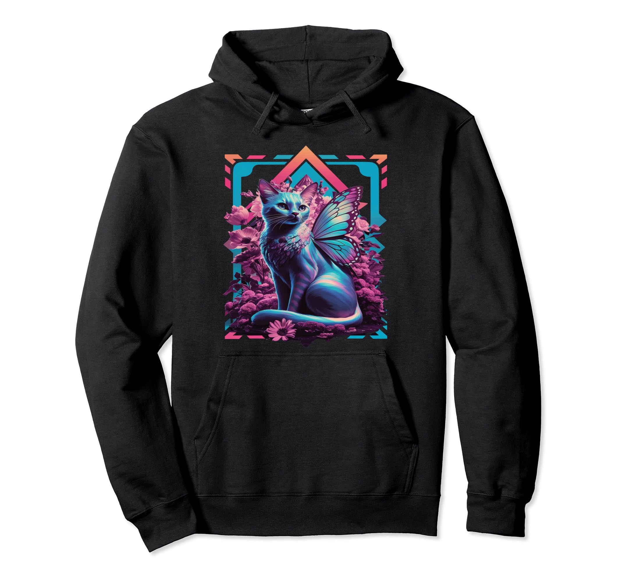 Butterfly Cat Vaporwave Cat Hoodie - Fun Novelty Design for Adults - T-Shirt, Sweatshirt, Hoodie
