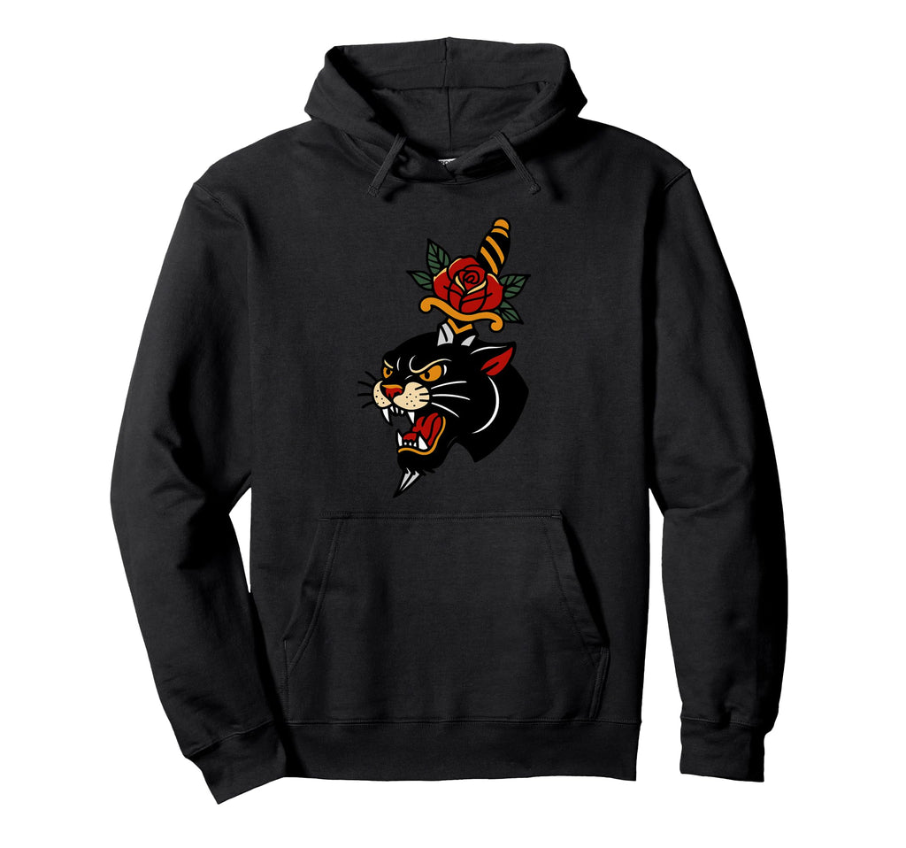 Black Panther Head Tattoo Dagger Rose Hoodie - Trendy Graphic Men Women - T-Shirt, Sweatshirt, Hoodie