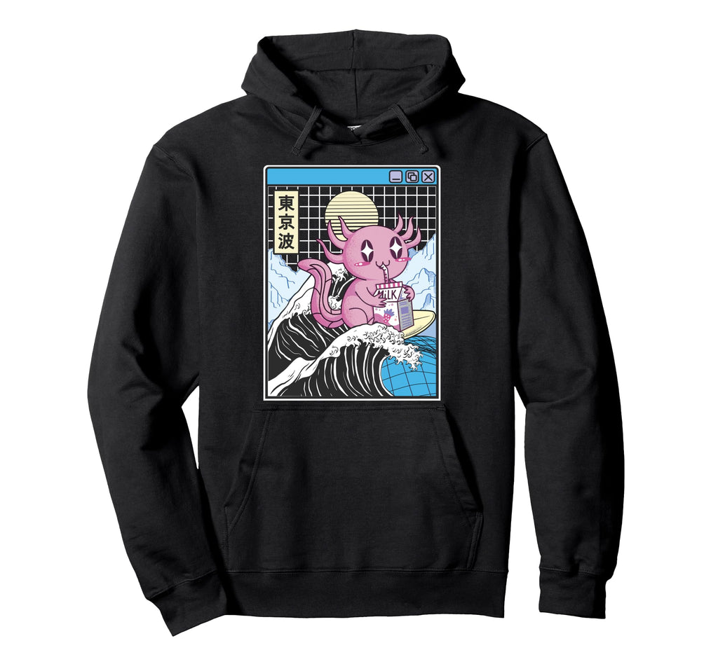 Axolotl Drinking Strawberry Milk Hoodie - Novelty Apparel for Adults - T-Shirt, Sweatshirt, Hoodie