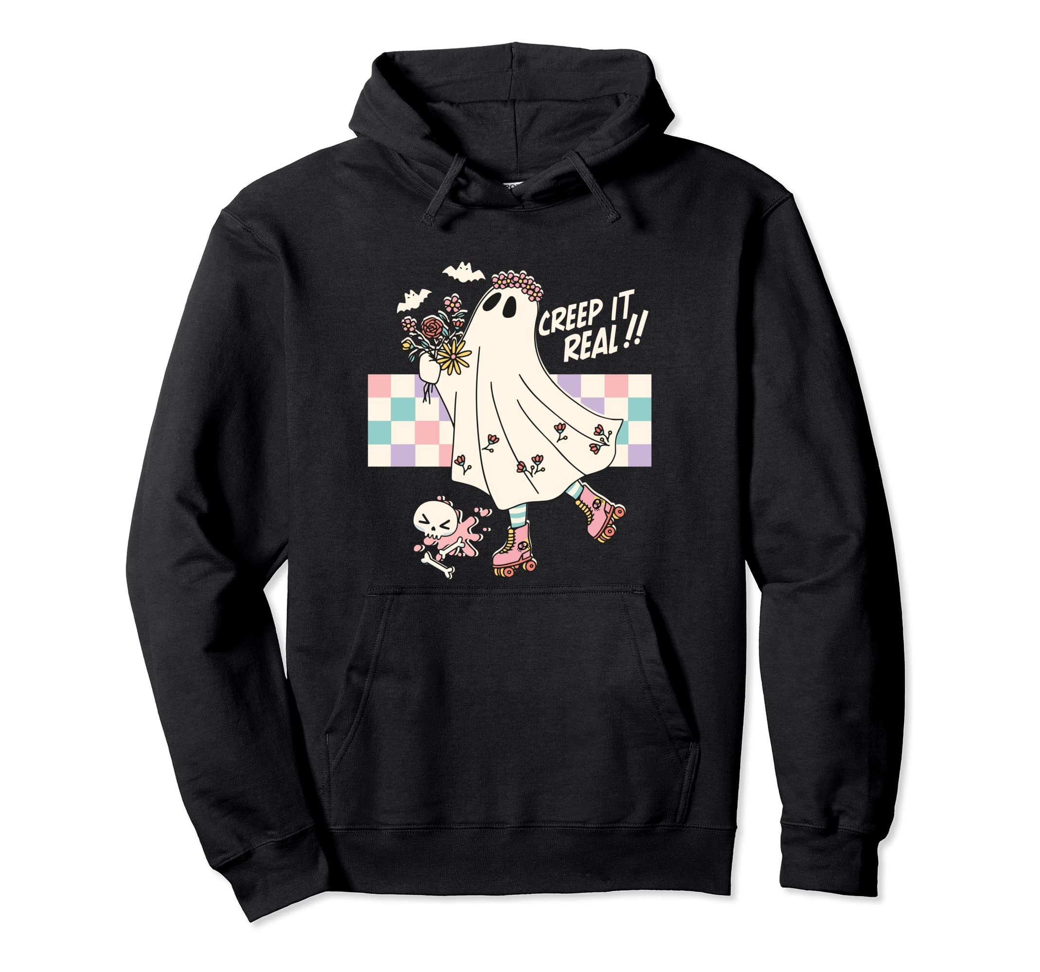 Roller Skate Spooky Creep It Real Ghost Hoodie - Custom Art Print Unisex - T-Shirt, Sweatshirt, Hoodie