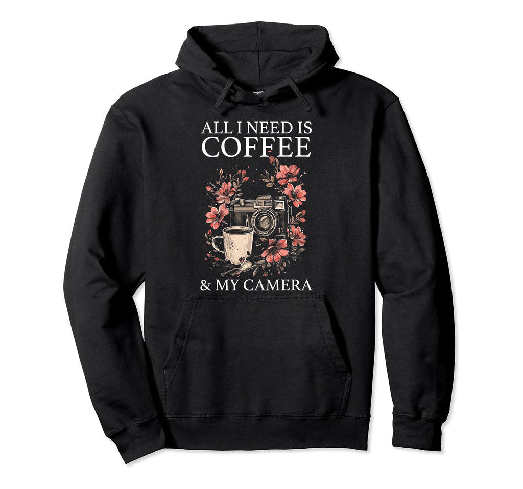 Photographer Coffee Camera Flowers Hoodie - Trendy Graphic Unisex - T-Shirt, Sweatshirt, Hoodie