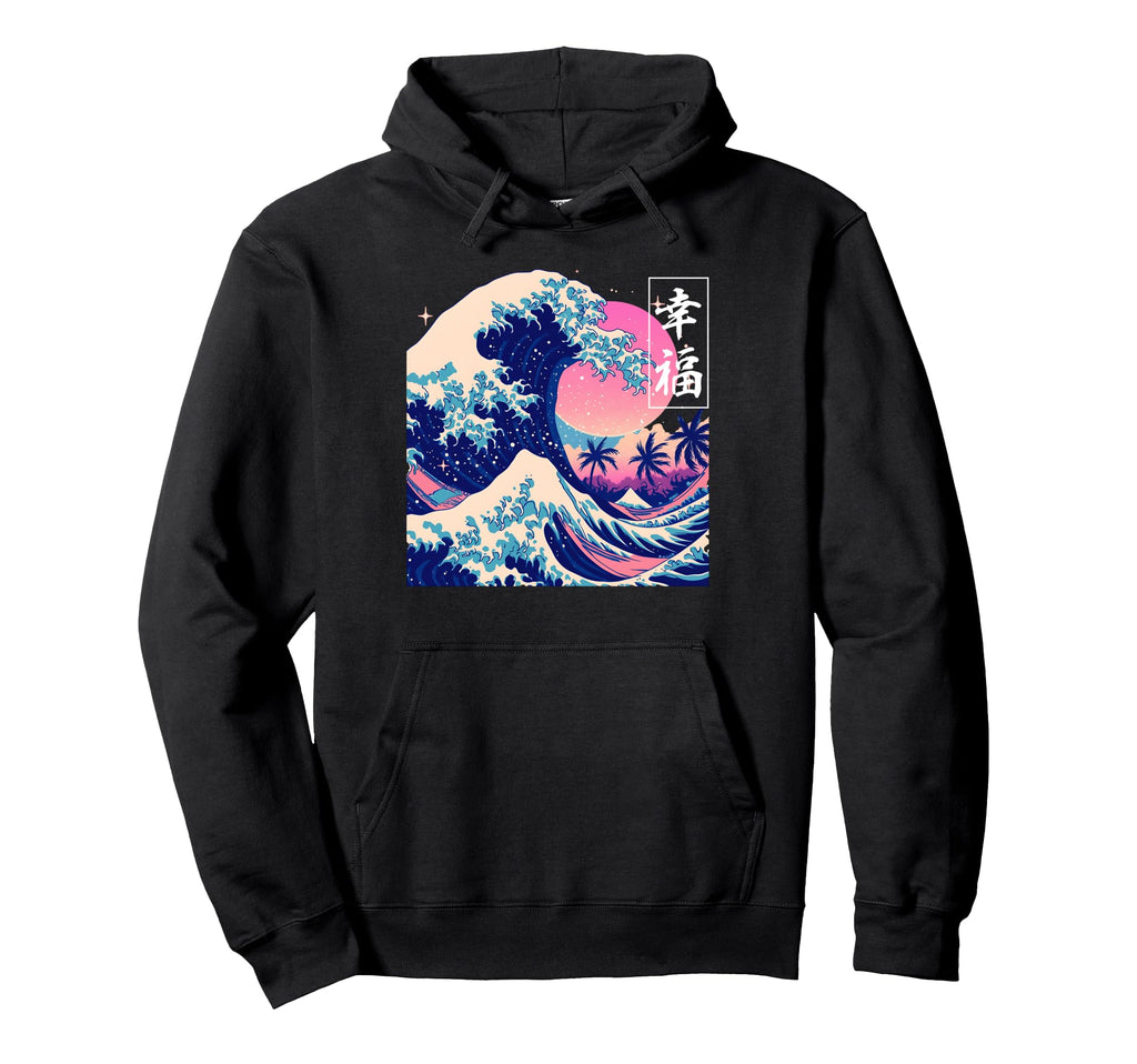 Happiness Great Wave Japanese Hoodie - Aesthetic Graphic Men Women - T-Shirt, Sweatshirt, Hoodie