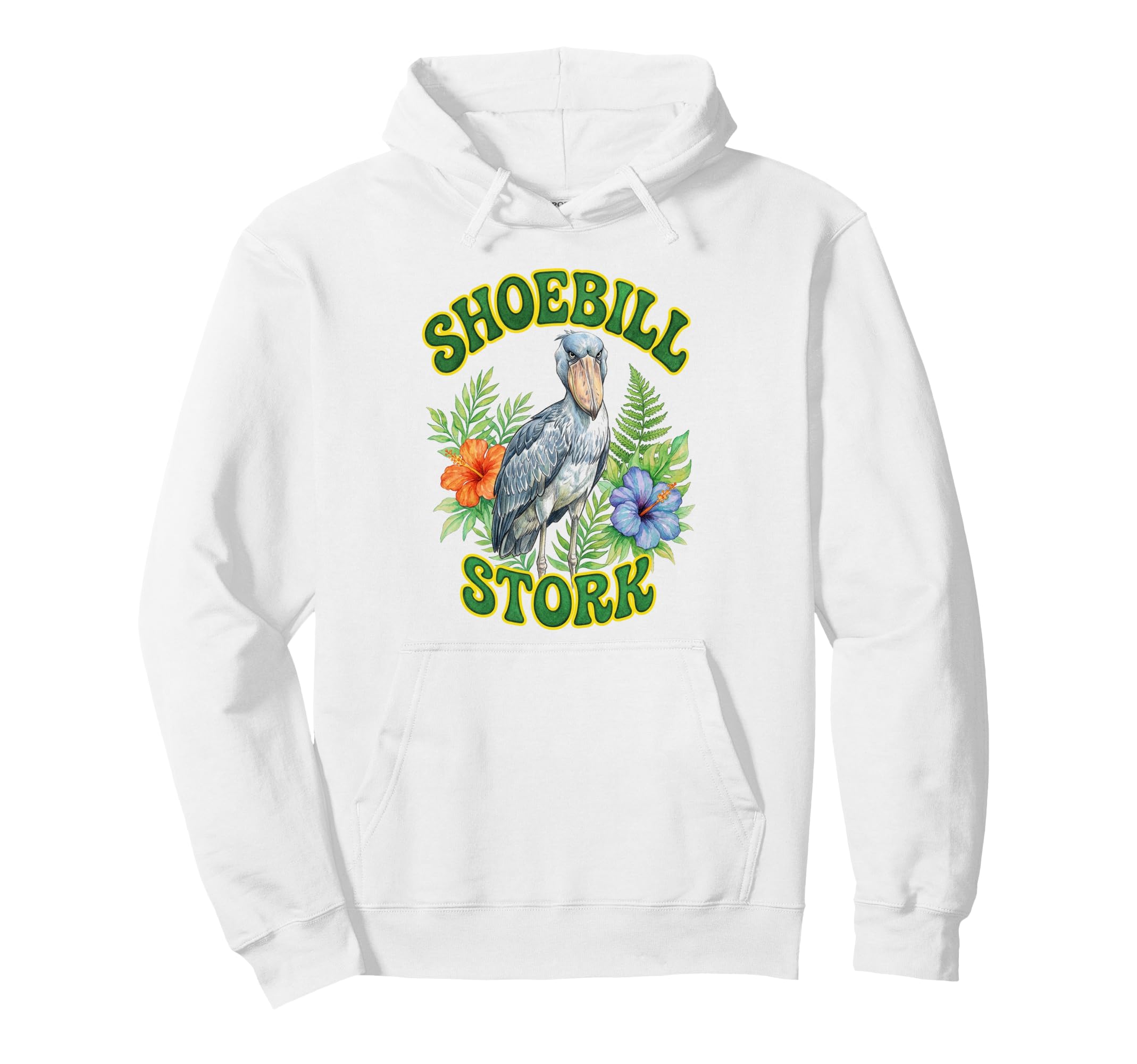 Shoebill Stork Groovy Floral Watercolor Hoodie - Graphic Print for Adults - T-Shirt, Sweatshirt, Hoodie