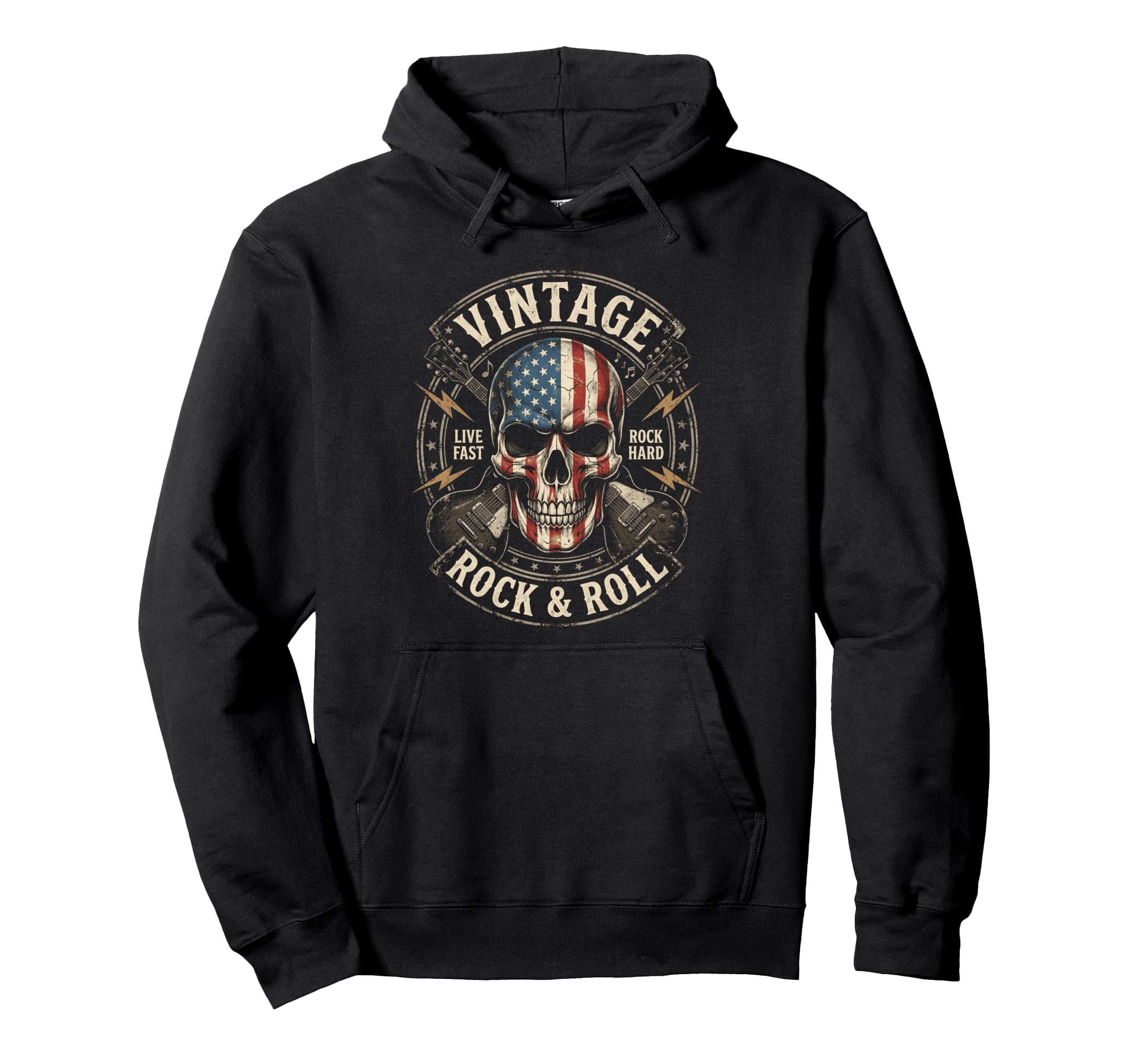 Rock Skull American Flag Guitar Rock Hoodie - Novelty Apparel Men Women - T-Shirt, Sweatshirt, Hoodie