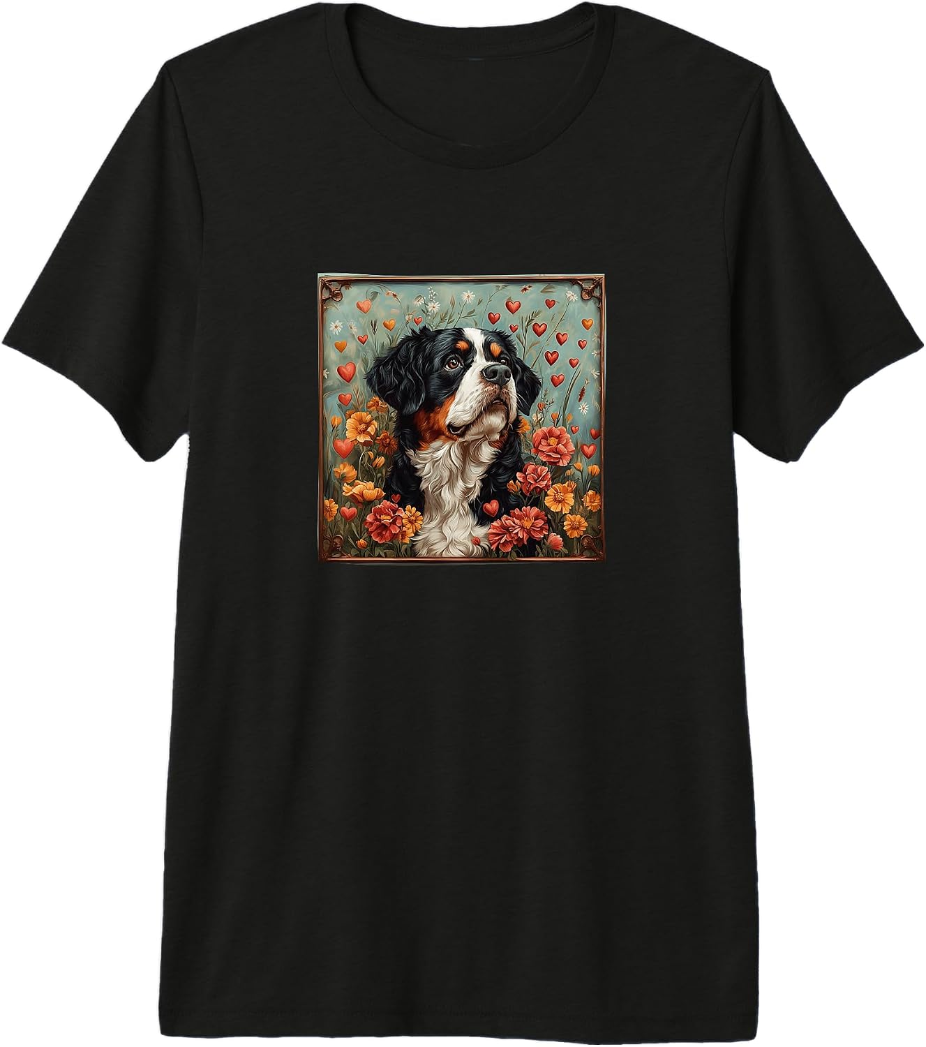 Saint Bernard Dog Flowers With Hearts Around Merch - Adult & Kids T-Shirts, Sweatshirts & Hoodies apparel design preview 1