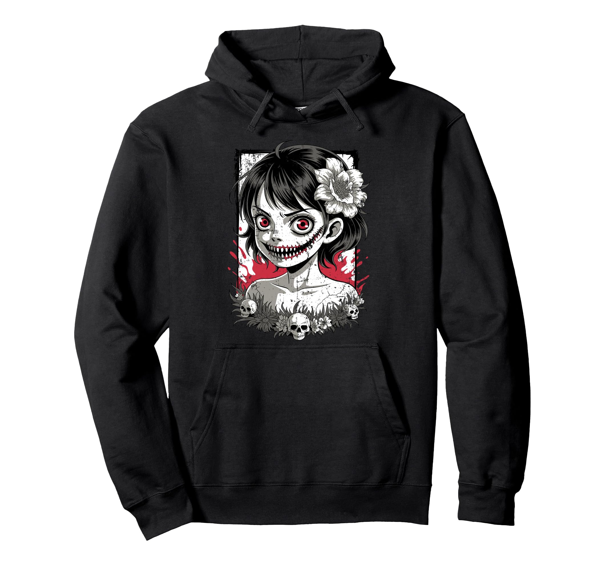 Horror Anime Goth Oni Mask Creepy Hoodie - Aesthetic Graphic Men Women - T-Shirt, Sweatshirt, Hoodie