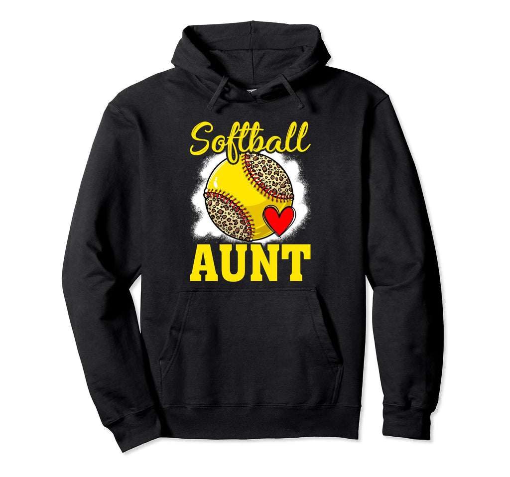 Softball Aunt Leopard Baseball Mommy Hoodie - Novelty Apparel for Adults - T-Shirt, Sweatshirt, Hoodie