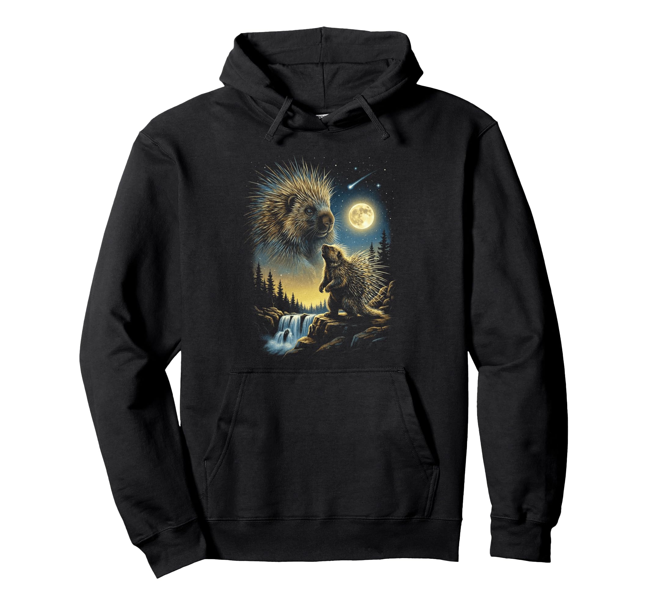 Porcupine Howling To Moon Meme Hoodie - Casual Everyday Wear for Adults - T-Shirt, Sweatshirt, Hoodie