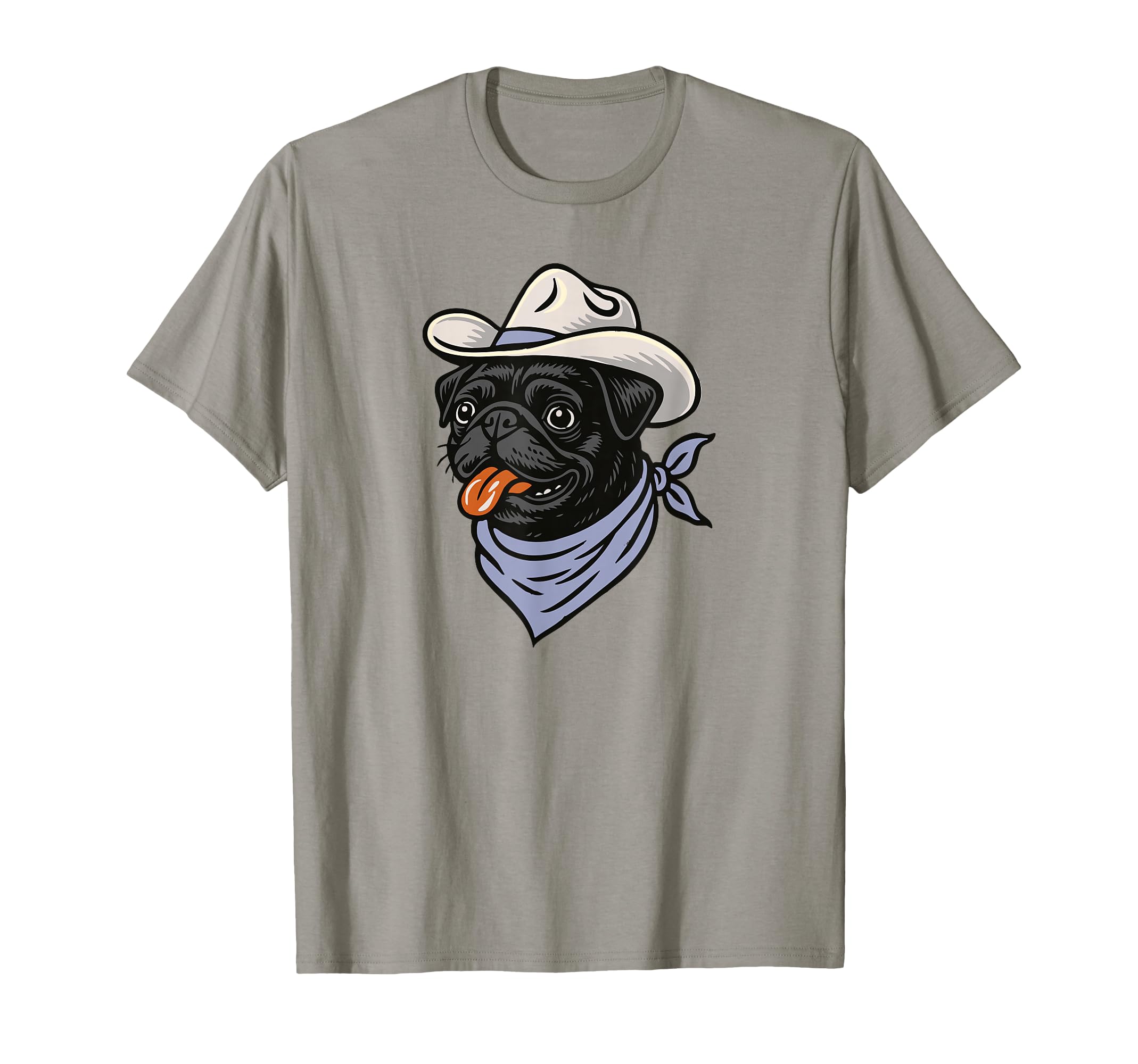 Funny Cowboy Pug Drawing Black T-Shirt - Novelty Apparel for Adults - T-Shirt, Sweatshirt, Hoodie