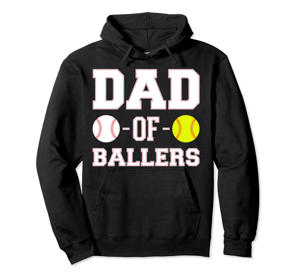 Dad Ballers Dad Baseball Softball Hoodie - Fun Novelty Design for Adults - T-Shirt, Sweatshirt, Hoodie