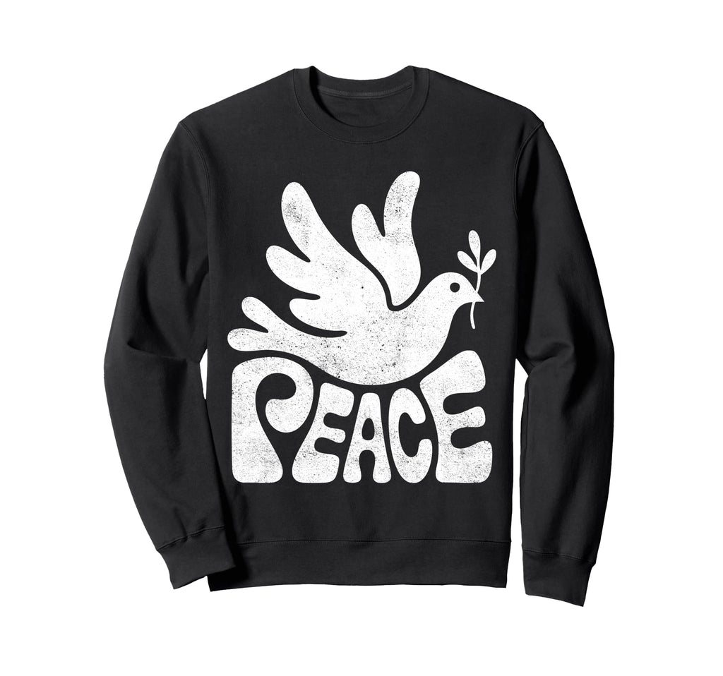 Word Peace Groovy Dove Hippie Sweatshirt - Minimalist Print Men Women - T-Shirt, Sweatshirt, Hoodie
