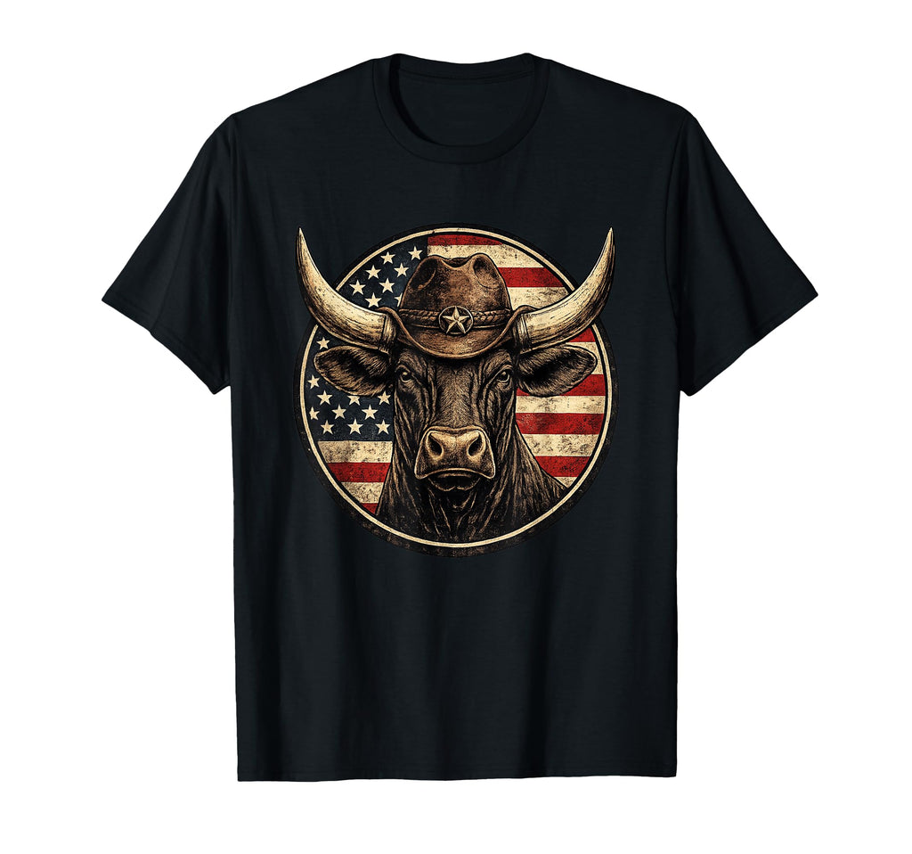 Patriotic Cowboy Bull American Flag T-Shirt - Aesthetic Graphic Unisex - T-Shirt, Sweatshirt, Hoodie