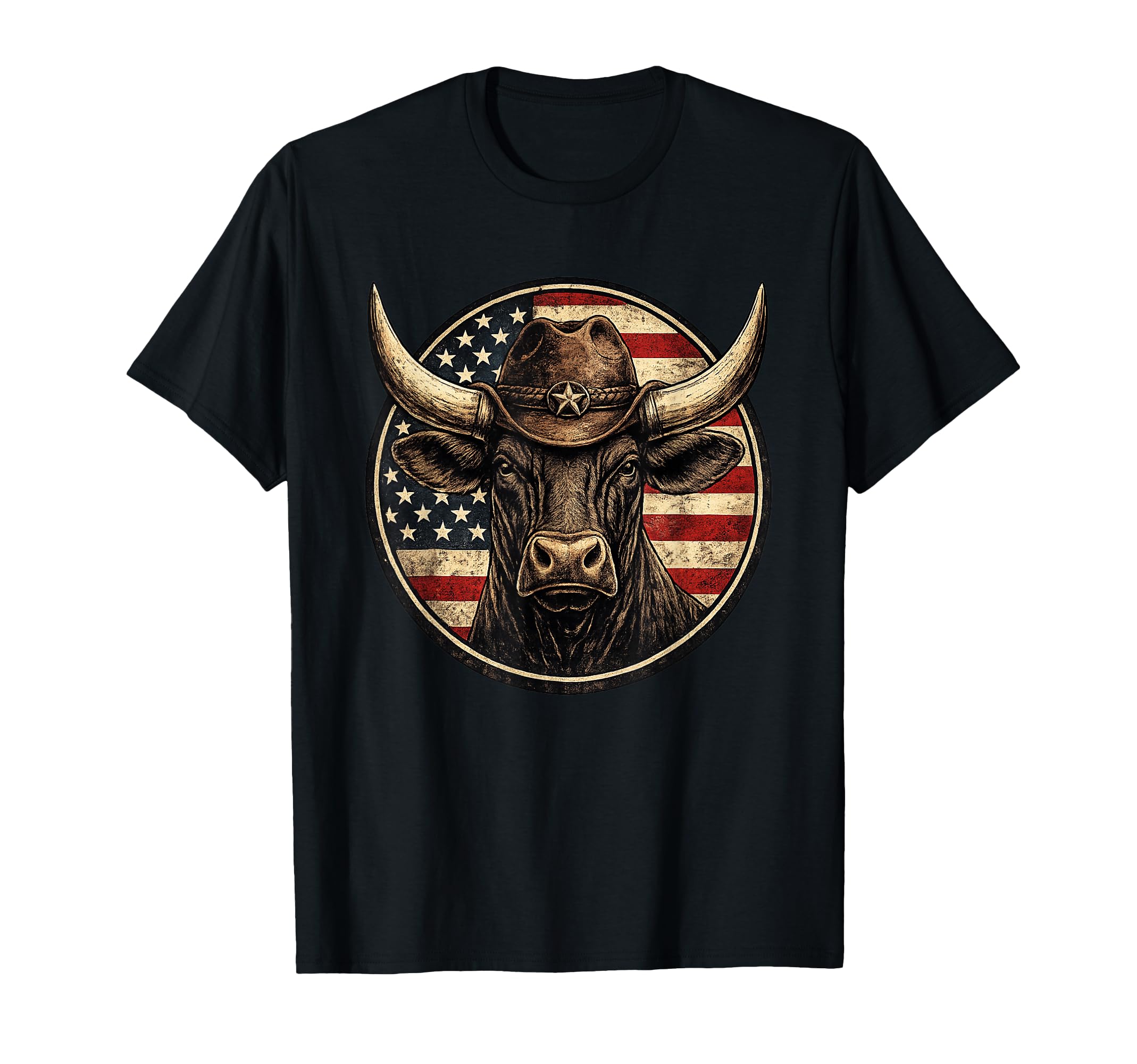 Patriotic Cowboy Bull American Flag T-Shirt - Aesthetic Graphic Unisex - T-Shirt, Sweatshirt, Hoodie