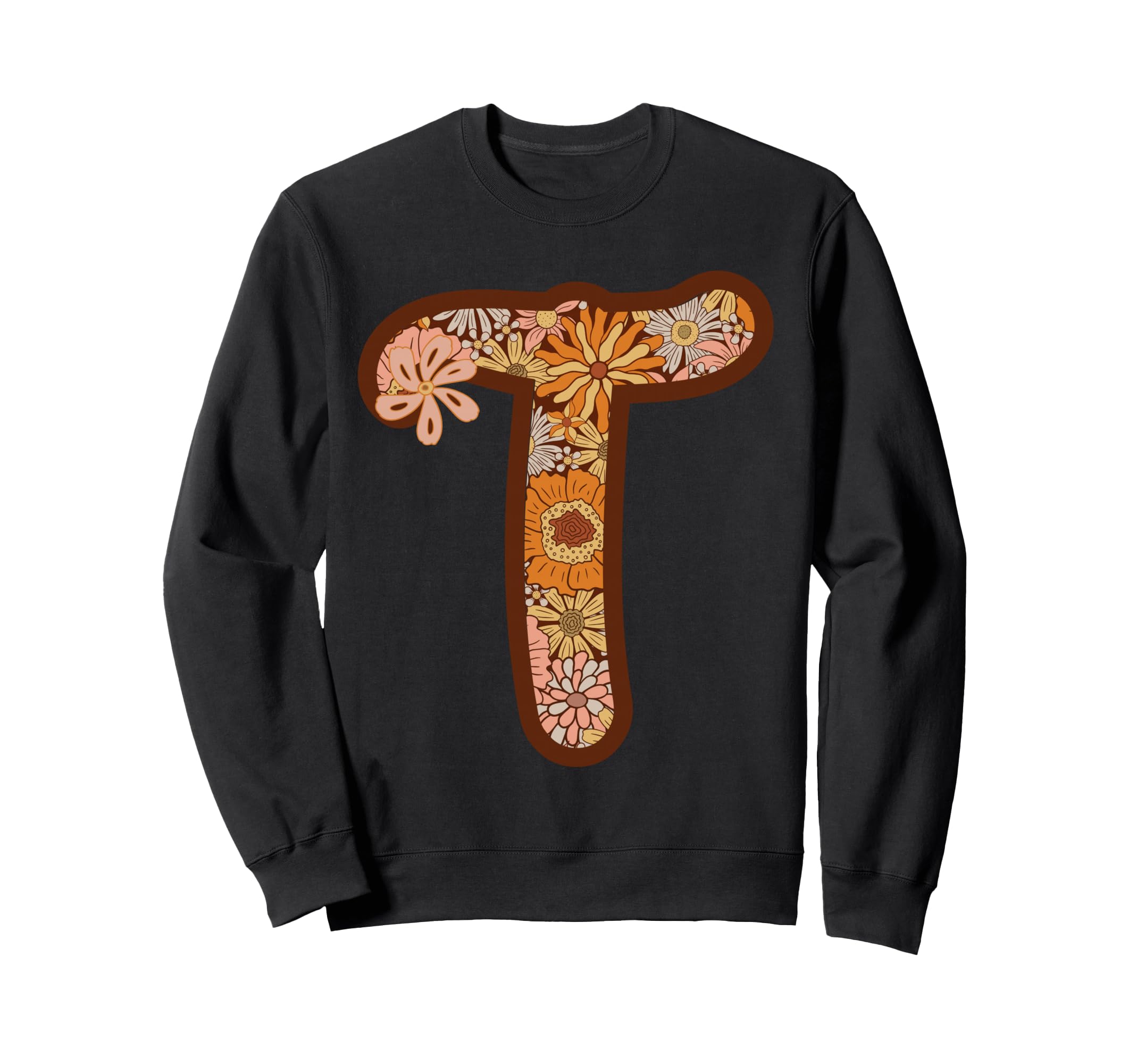 Letter T Initial Floral Monogram Boho Sweatshirt - Graphic Print Unisex - T-Shirt, Sweatshirt, Hoodie