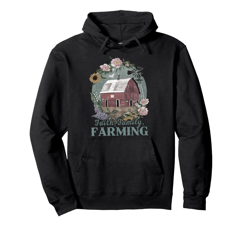 Faith Family Farming Boho Floral Farmer Hoodie - Graphic Print Men Women - T-Shirt, Sweatshirt, Hoodie