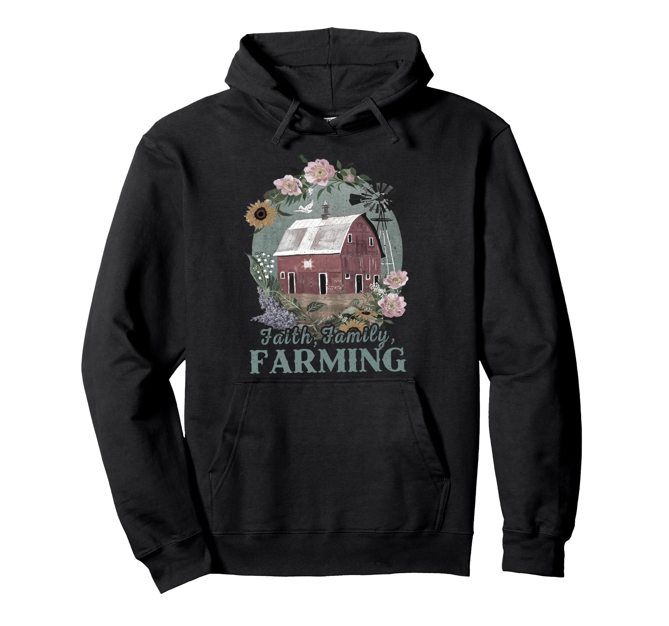 Faith Family Farming Boho Floral Farmer Hoodie - Graphic Print Men Women - T-Shirt, Sweatshirt, Hoodie