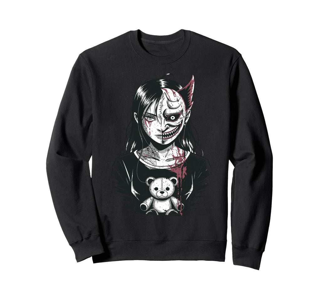 Horror Anime Goth Oni Mask Creepy Sweatshirt - Graphic Print Unisex - T-Shirt, Sweatshirt, Hoodie