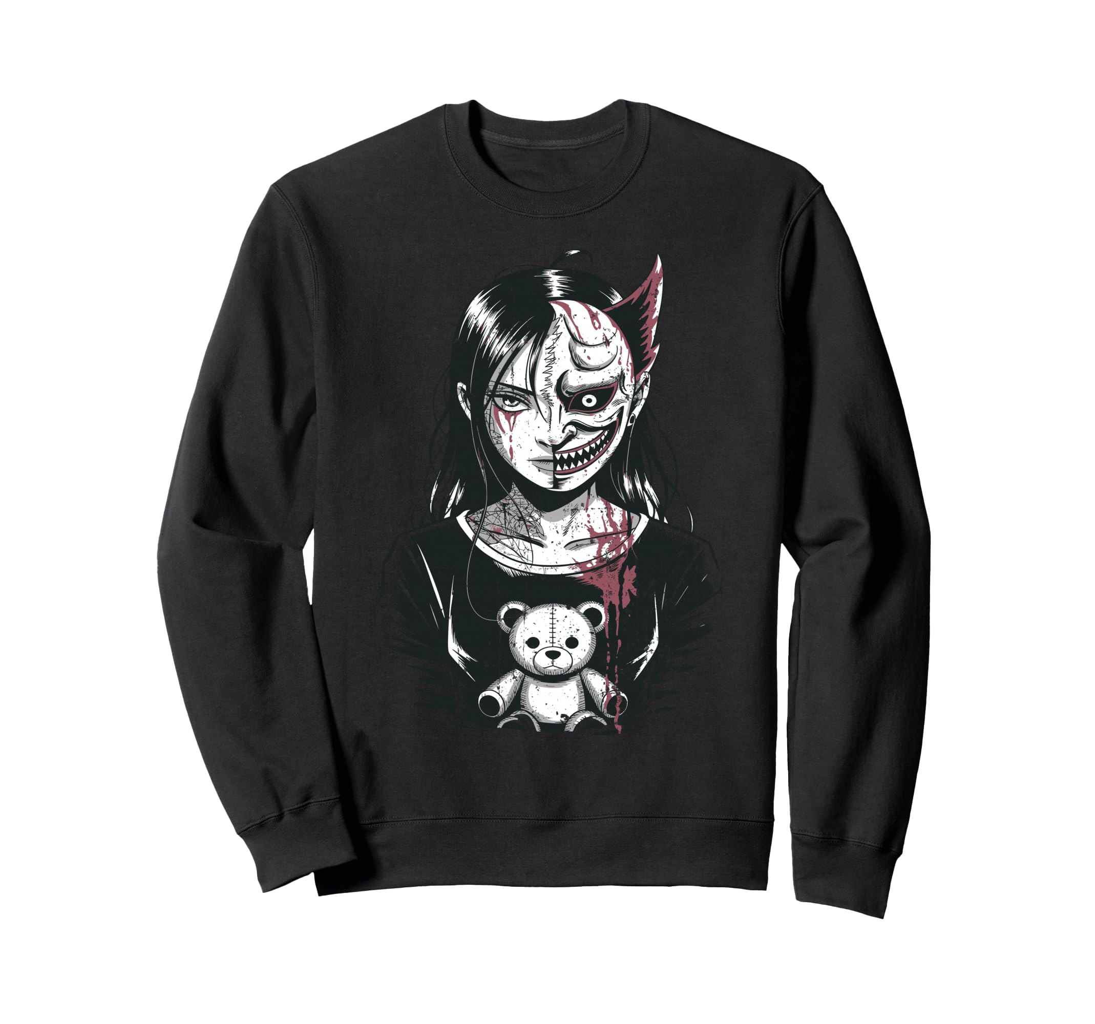 Horror Anime Goth Oni Mask Creepy Sweatshirt - Graphic Print Unisex - T-Shirt, Sweatshirt, Hoodie