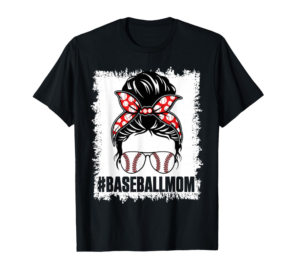Baseball Mom Messy Bun Proud Mama T-Shirt - Custom Art Print Unisex - T-Shirt, Sweatshirt, Hoodie