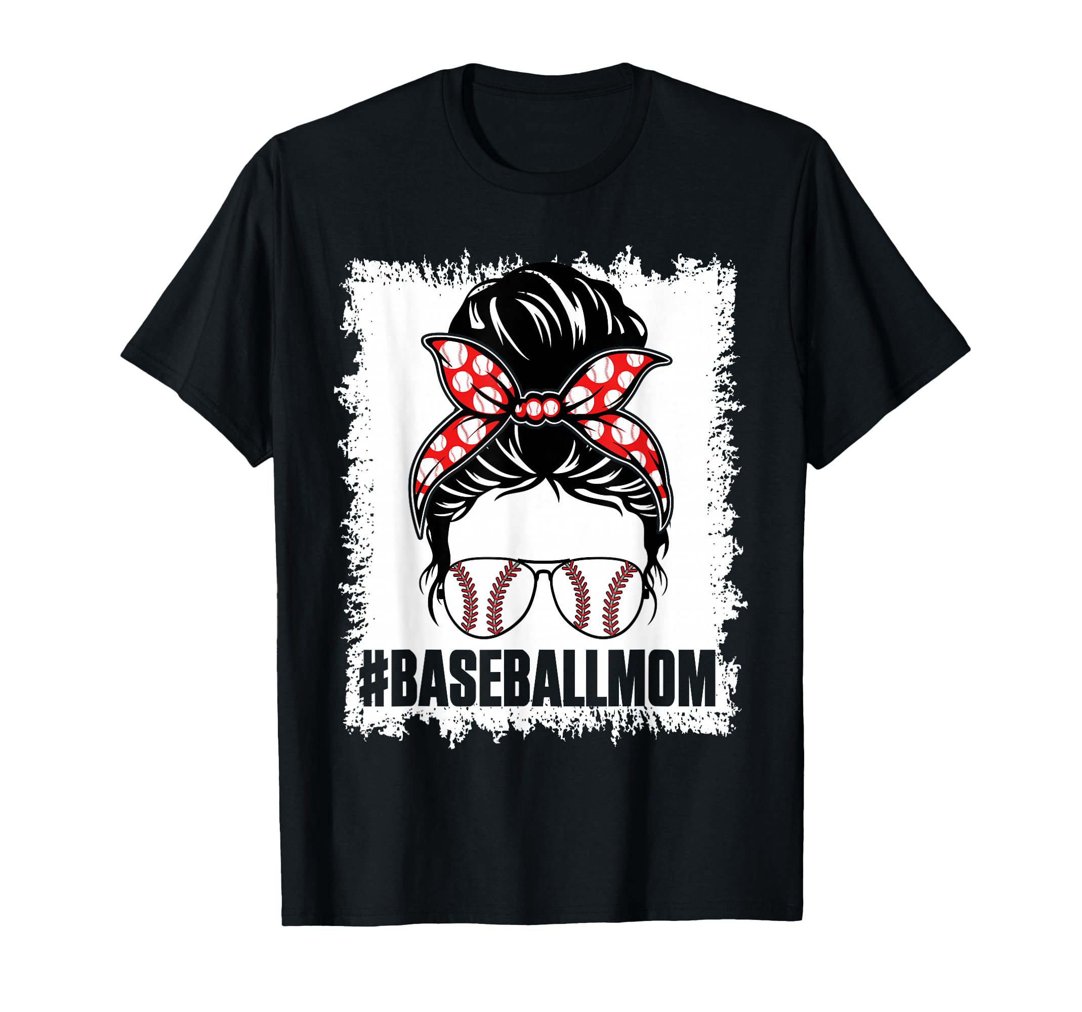 Baseball Mom Messy Bun Proud Mama T-Shirt - Custom Art Print Unisex - T-Shirt, Sweatshirt, Hoodie