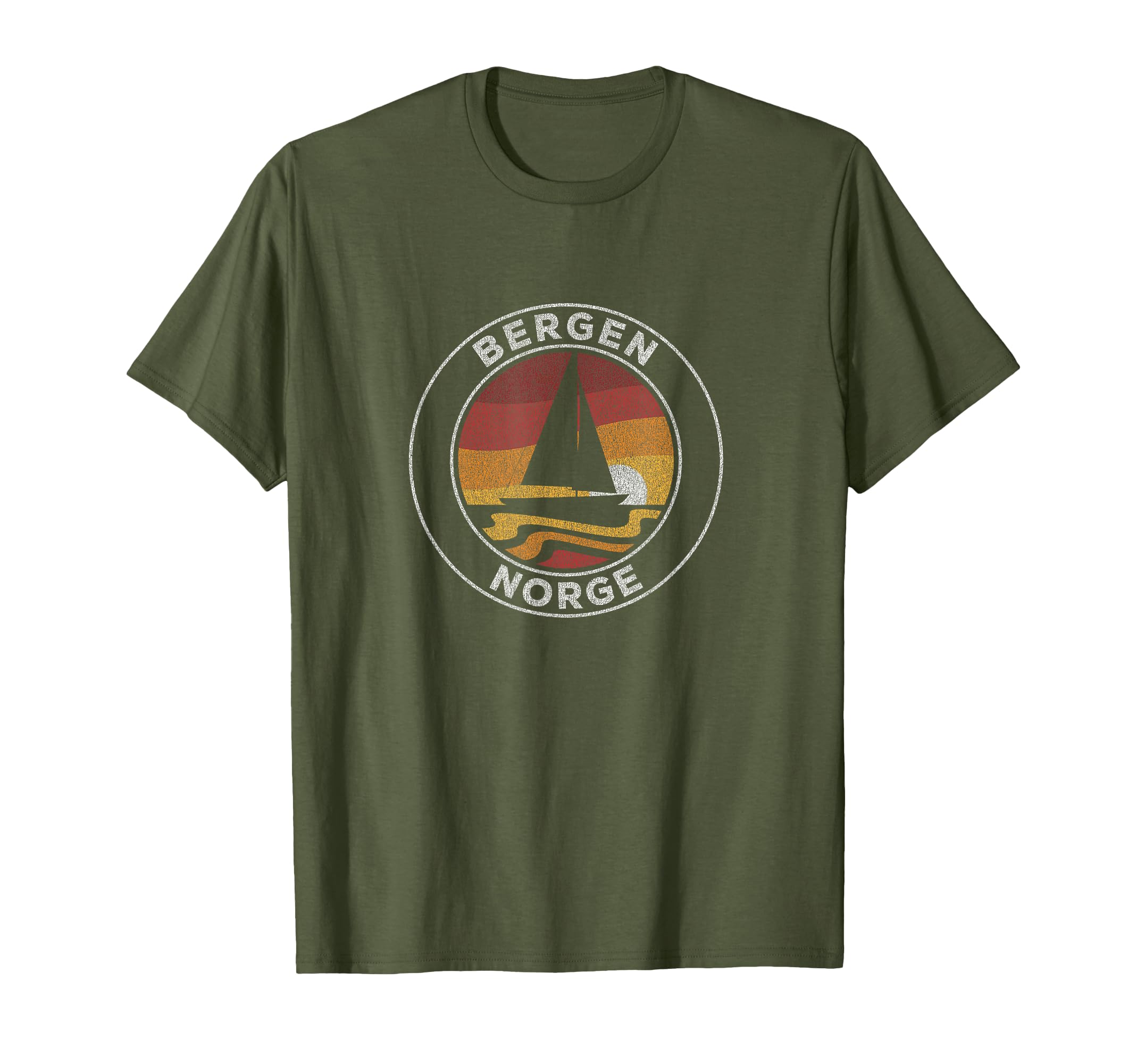 Bergen Norway Sailboat 70S Sunset T-Shirt - Minimalist Print for Adults - T-Shirt, Sweatshirt, Hoodie