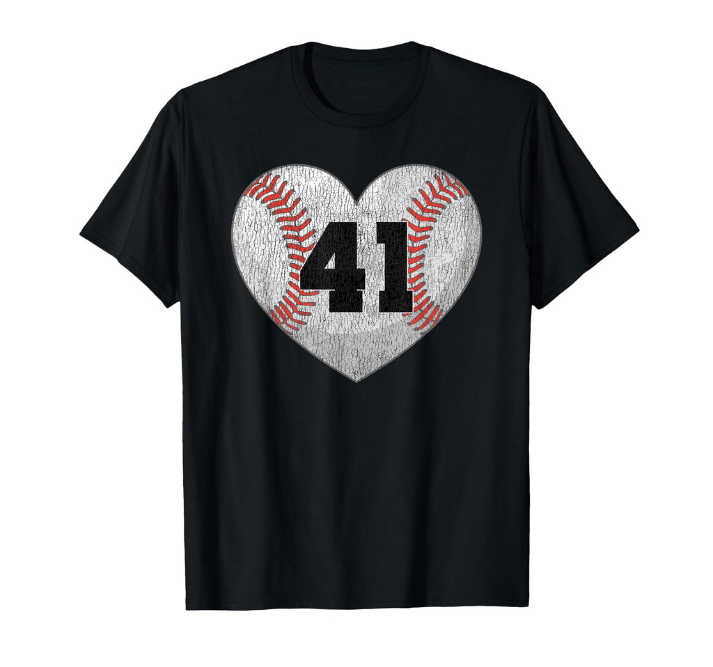 Baseball Number 41 Distressed Heart T-Shirt - Unique Graphic Unisex - T-Shirt, Sweatshirt, Hoodie