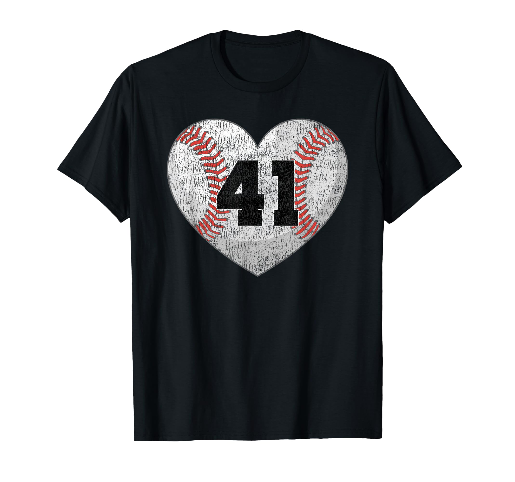 Baseball Number 41 Distressed Heart T-Shirt - Unique Graphic Unisex - T-Shirt, Sweatshirt, Hoodie