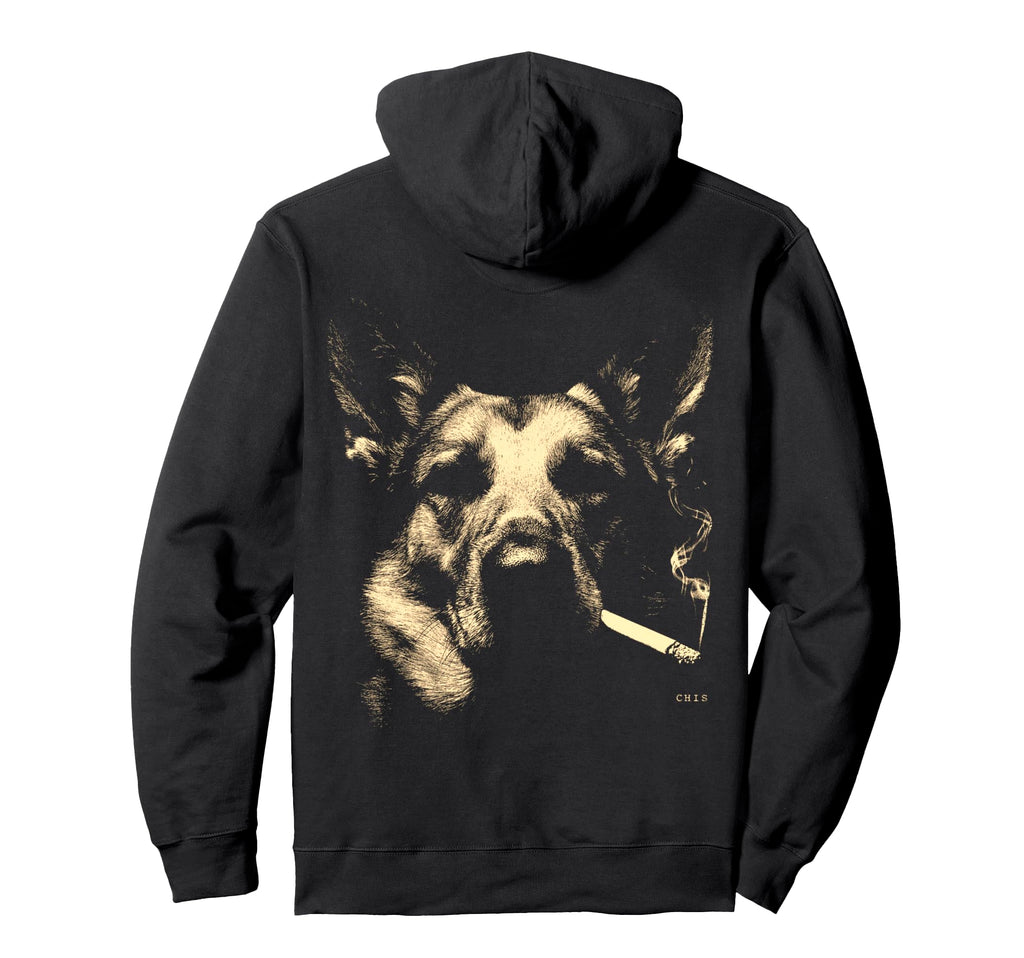 German Shepherd Smoking Cigarette Hoodie - Casual Everyday Wear for Adults - T-Shirt, Sweatshirt, Hoodie
