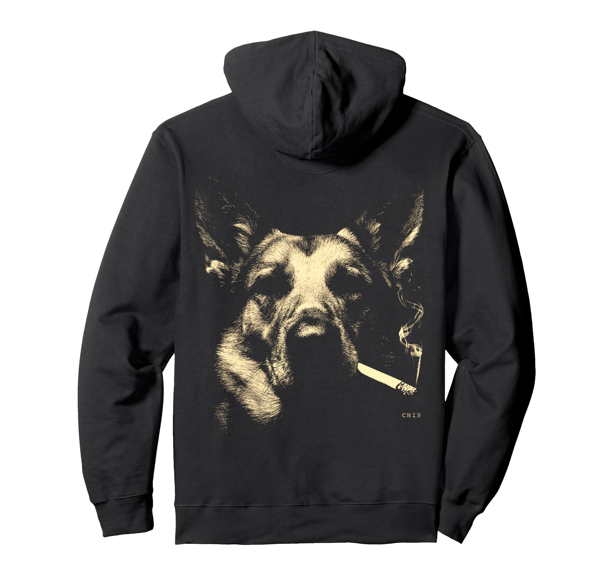 German Shepherd Smoking Cigarette Hoodie - Casual Everyday Wear for Adults - T-Shirt, Sweatshirt, Hoodie