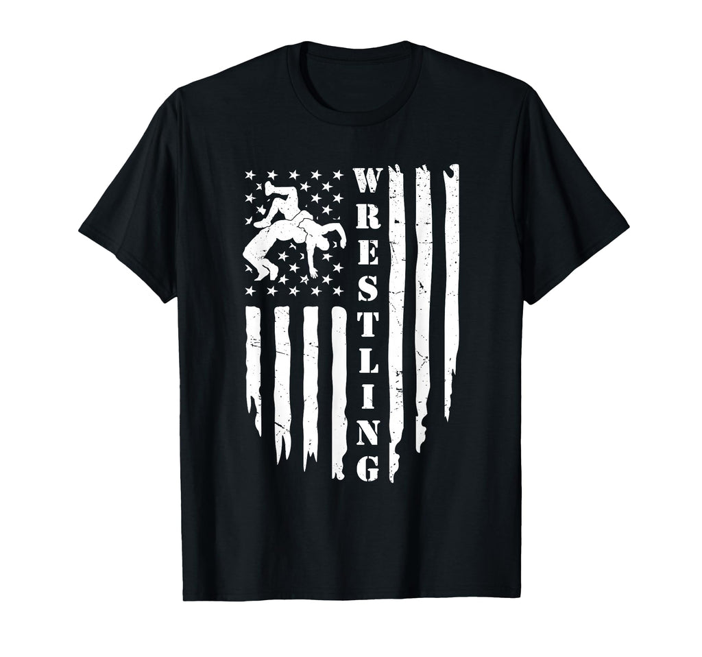 Wrestling American Flag Distressed T-Shirt - Fun Novelty Design Men Women - T-Shirt, Sweatshirt, Hoodie