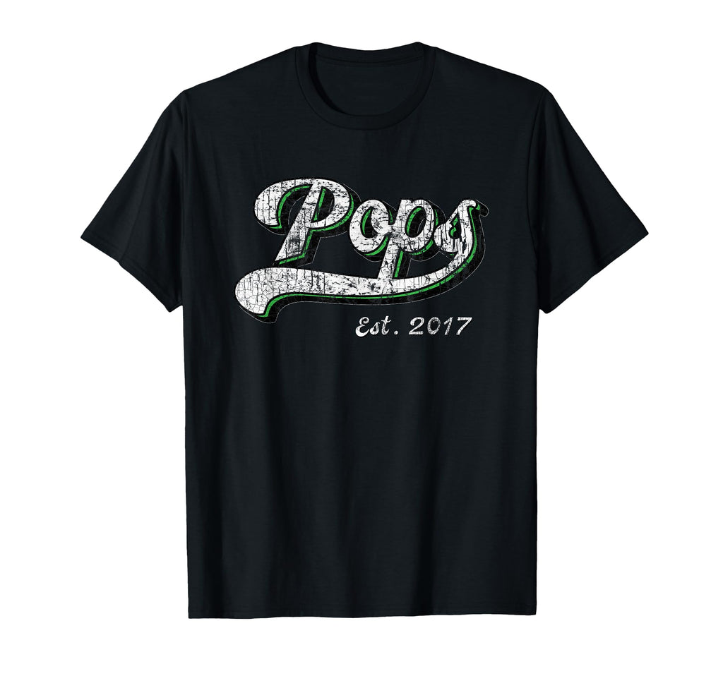 Pops New Grandpa Est 2017 Distressed T-Shirt - Fun Novelty Design Unisex - T-Shirt, Sweatshirt, Hoodie
