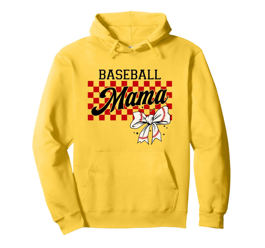 Checkered Baseball Mom Art Coquette Bow Hoodie - Novelty Apparel Unisex - T-Shirt, Sweatshirt, Hoodie
